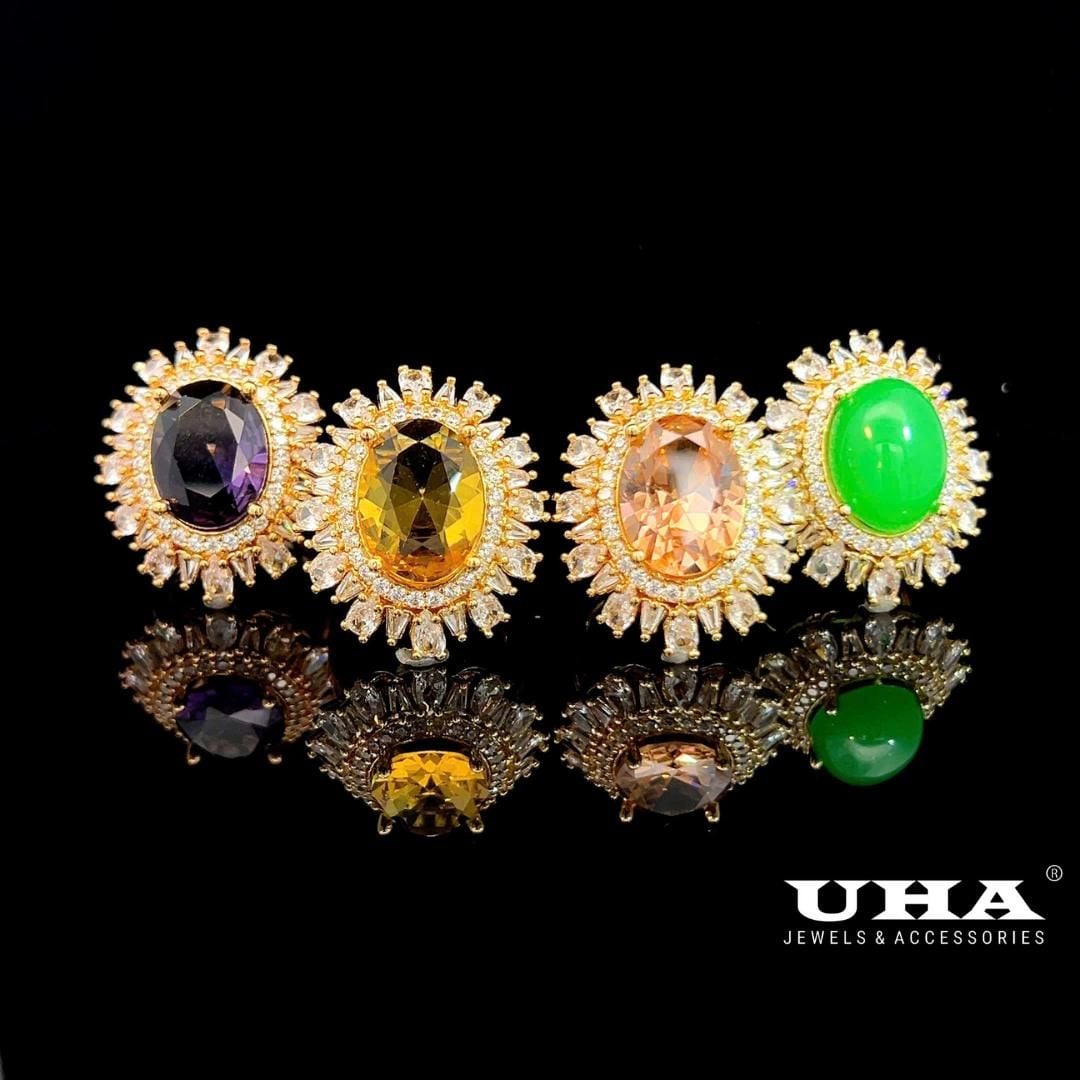 N906 Nhẫn nữ đính đá màu phong thủy cao cấp sáng lấp lánh UHA