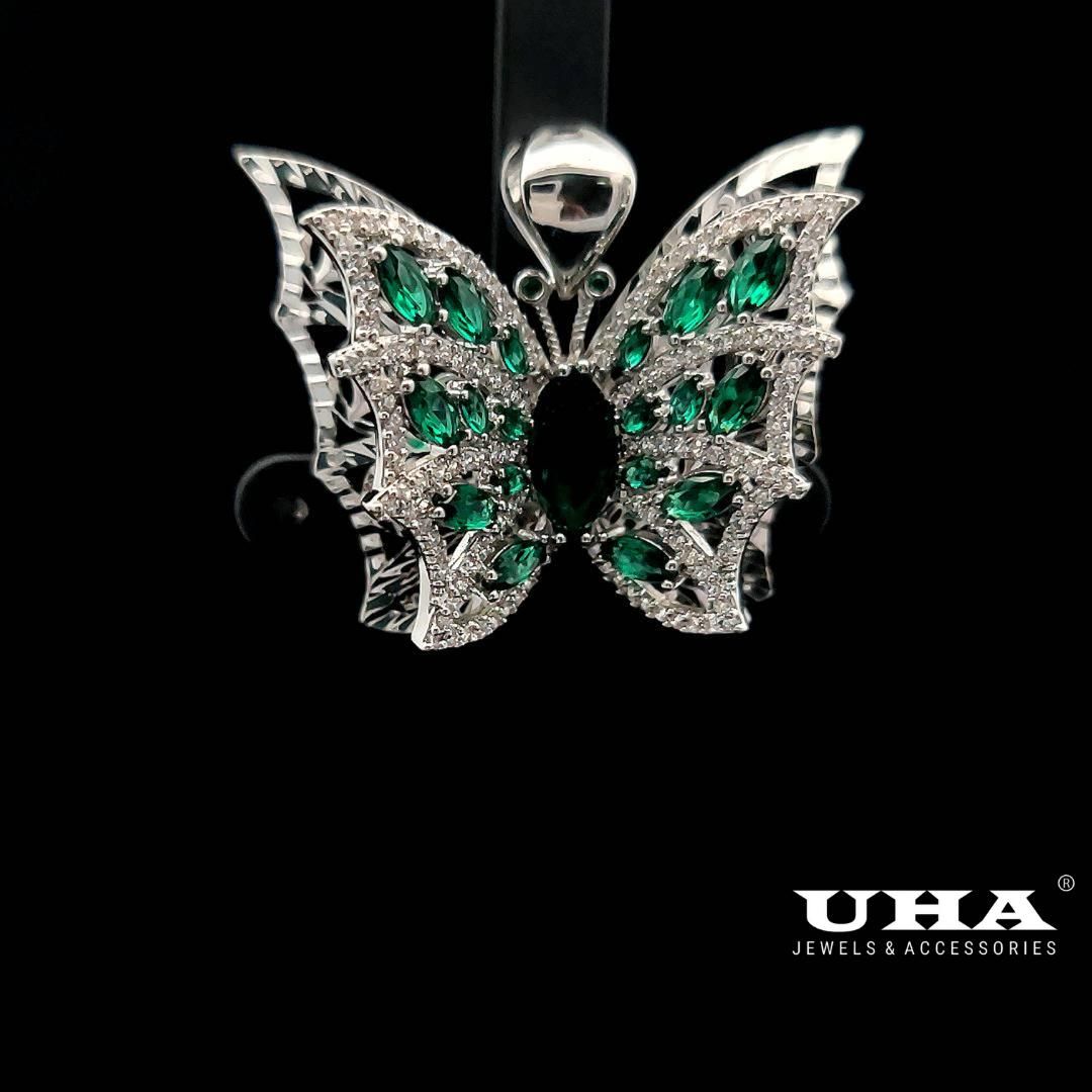 M1573 Mặt dây chuyền nữ kiểu cánh bướm đính đá màu phong thủy siêu xinh UHA