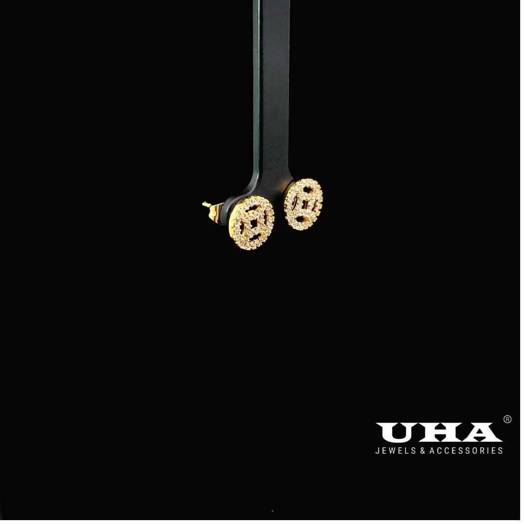 B885 Bông tai nữ kiểu đồng tiền đính đá siêu xinh UHA-TẶNG KÈM HỘP