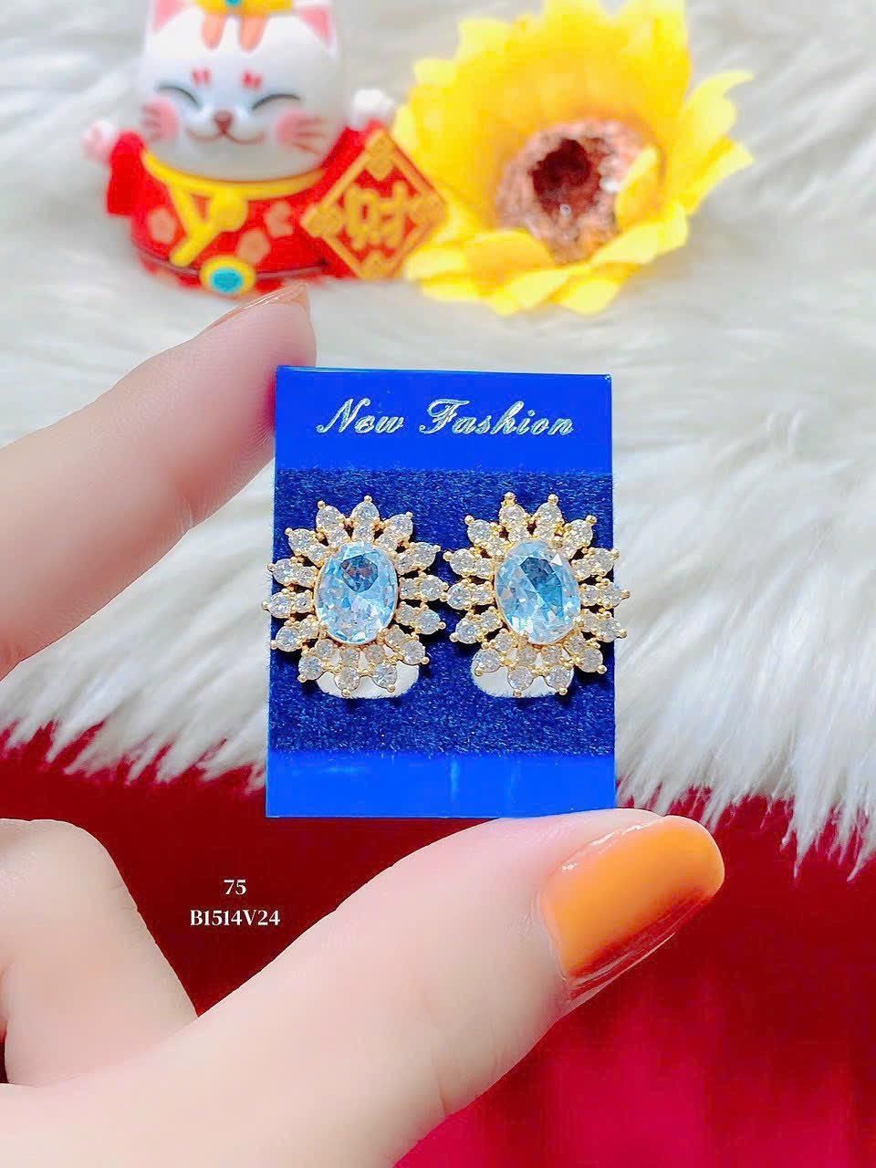 B1514 Bông tai nữ đính đá oval sáng lấp lánh UHA Women Hoa Tai Voan Voi