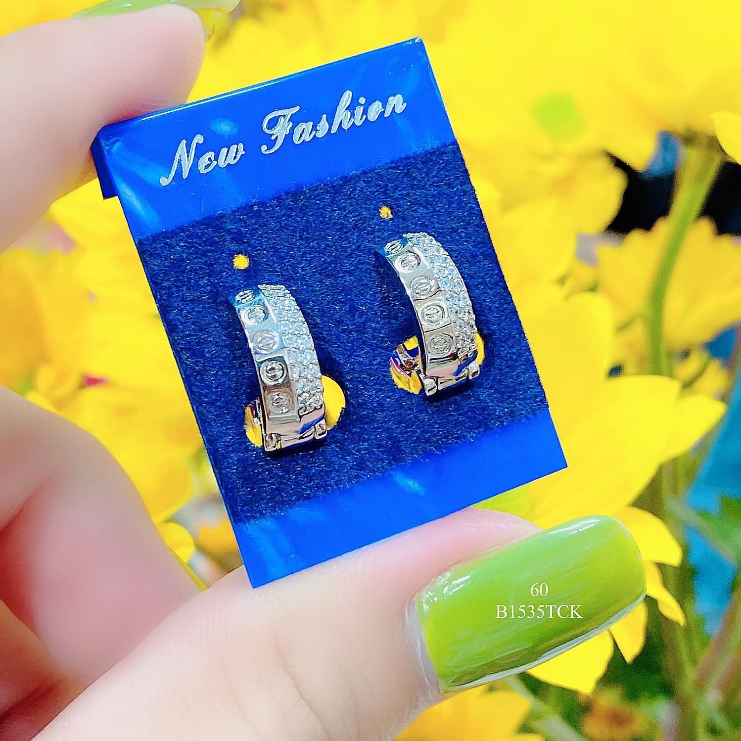 B1535-Bông tai nữ đính đá CZ bền màu  sáng lấp lánh Women