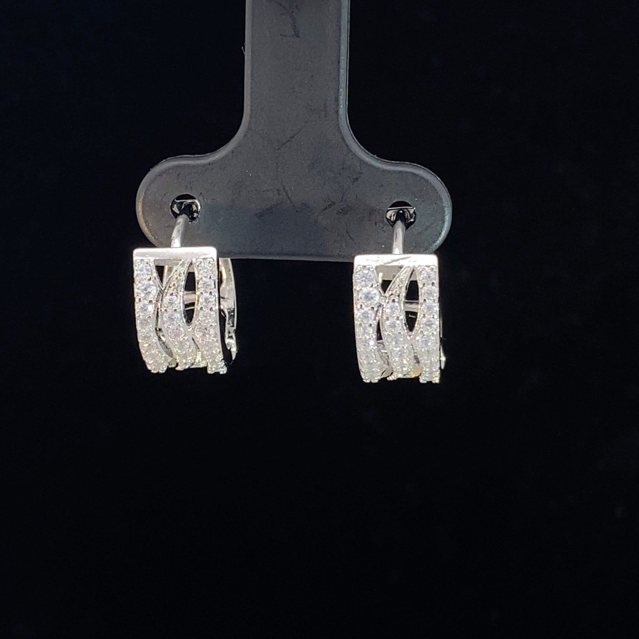 B1538-Bông tai NỮ đính đá baguette  sáng lấp lánh Women