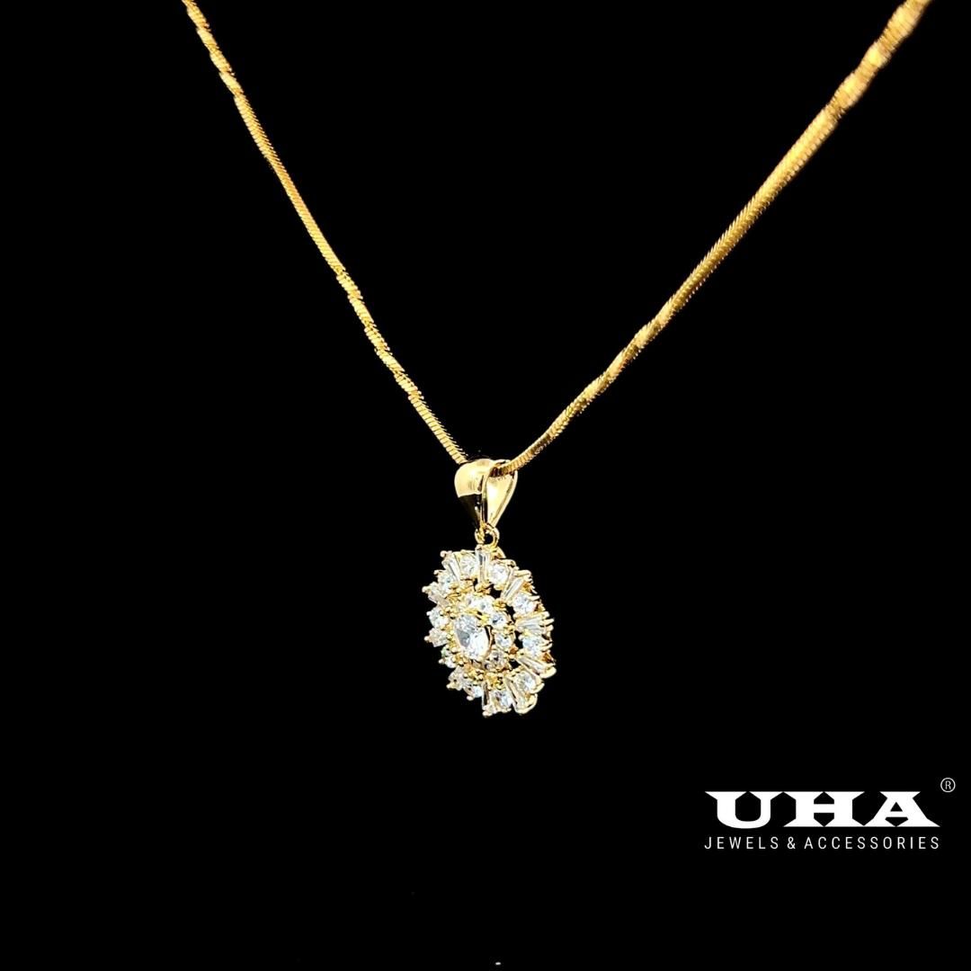 M1636 Mặt và dây chuyền nữ đính đá bagutte cao cấp sáng lấp lánh UHA Women