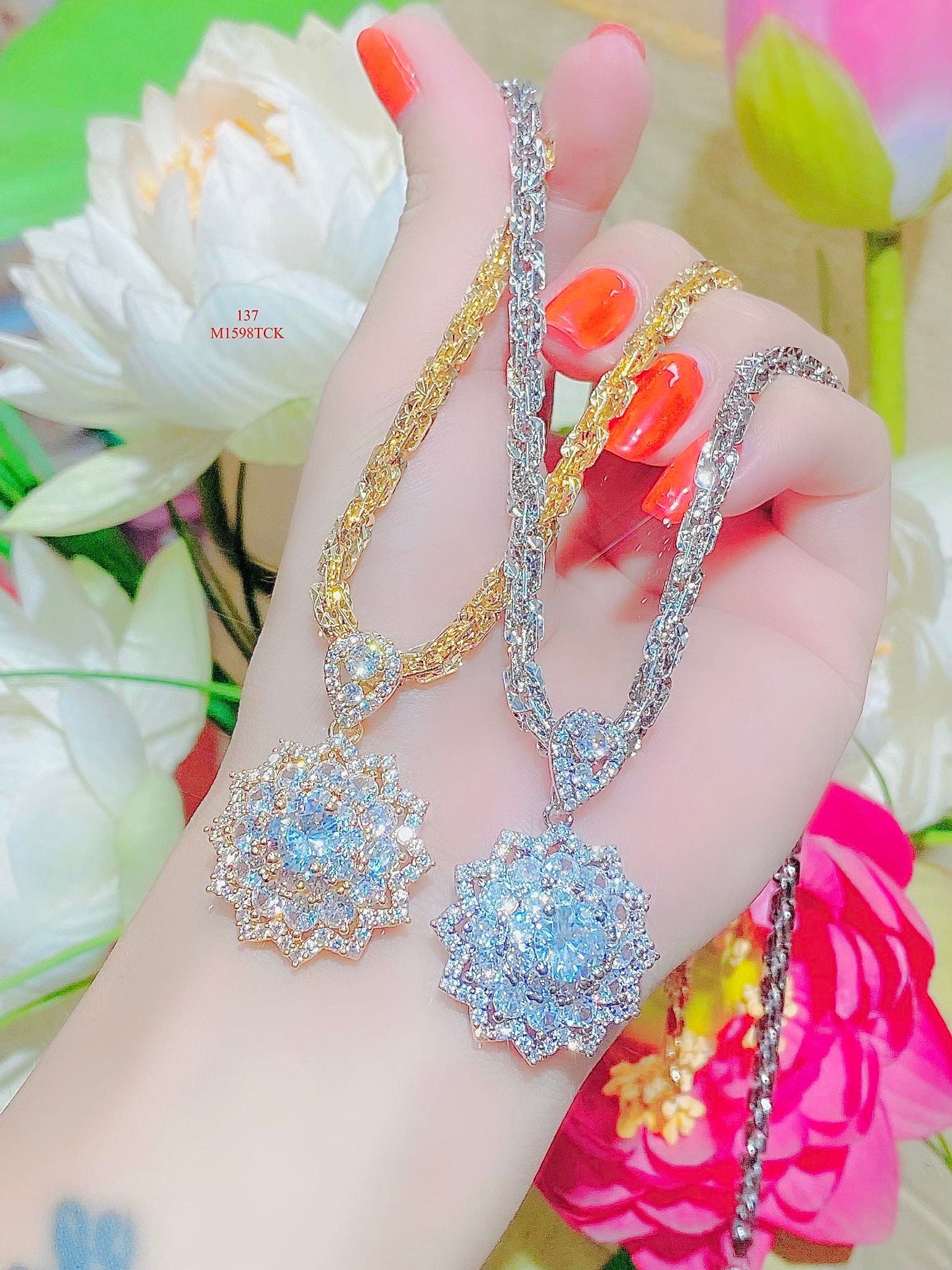 M1598 Mặt VÀ dây chuyền nữ đính đá bagutte CZ cao cấp sáng lấp lánh UHA Women