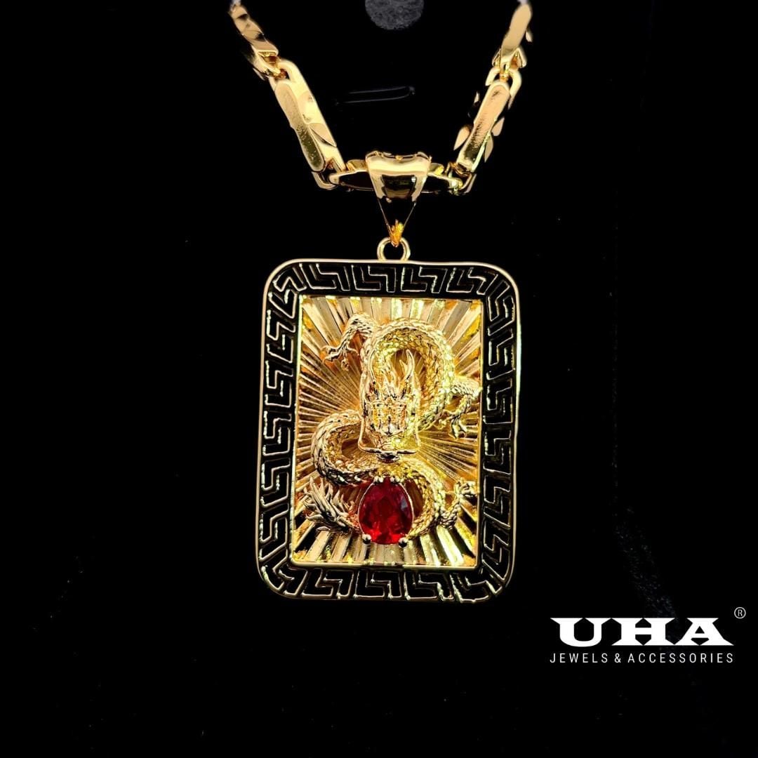 M1669 Mặt và dây chuyền nam đính rồng đính đá trái tim cao cấp sang trọng UHA