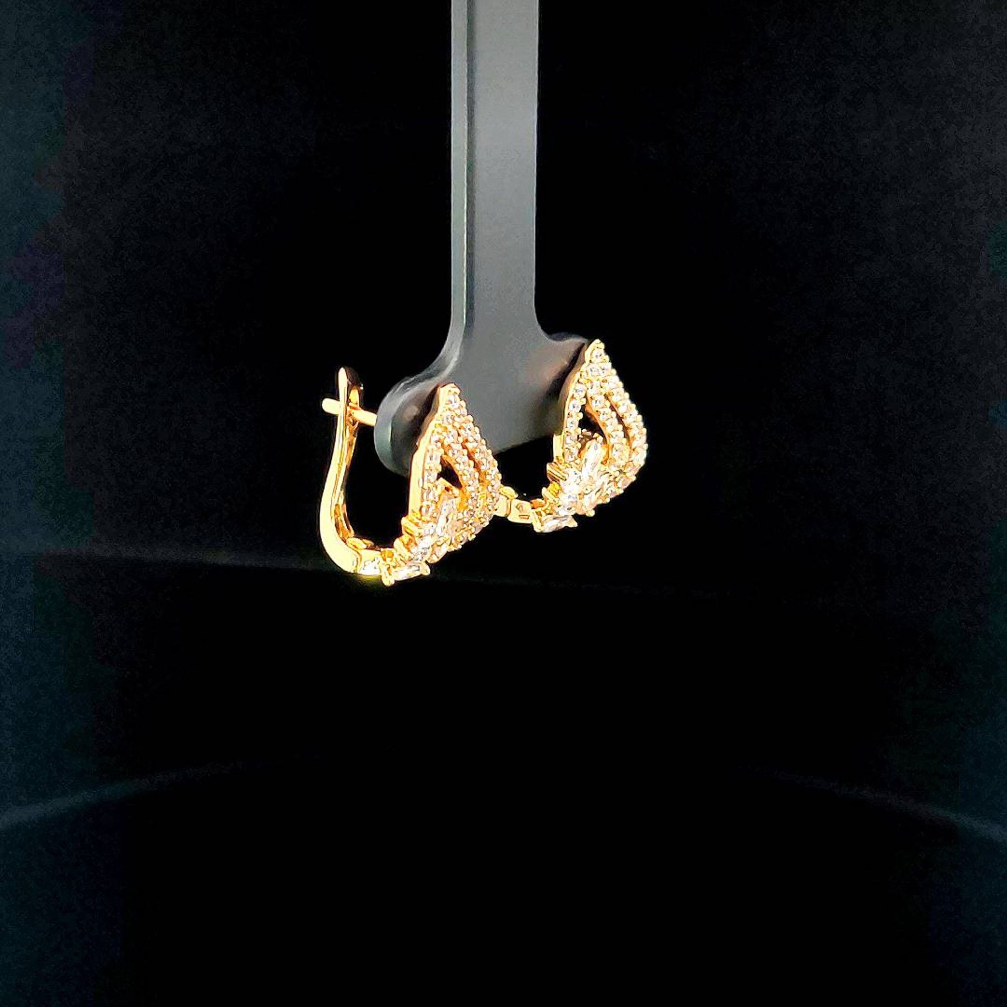 B1591 Bông tai kiểu CHIẾC LÁ đính đá baguette-tăng kèm hộp Women