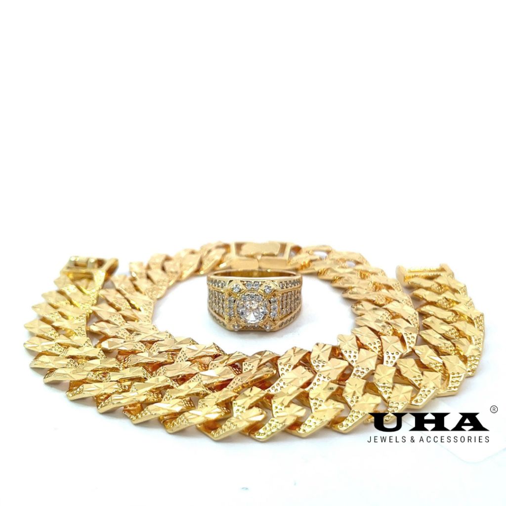 N457-L24K07 COMBO 1 Lắc, 1 Nhẫn nam mạ vàng đính đá CZ UHA