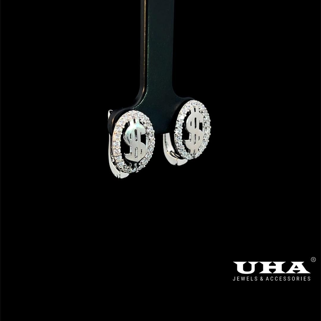 B1646 Bông tai nữ thiết kế kiểu $ đính đá CZ sáng lấp lánh UHA- TẶNG KÈM HỘP Women Hoa Tai