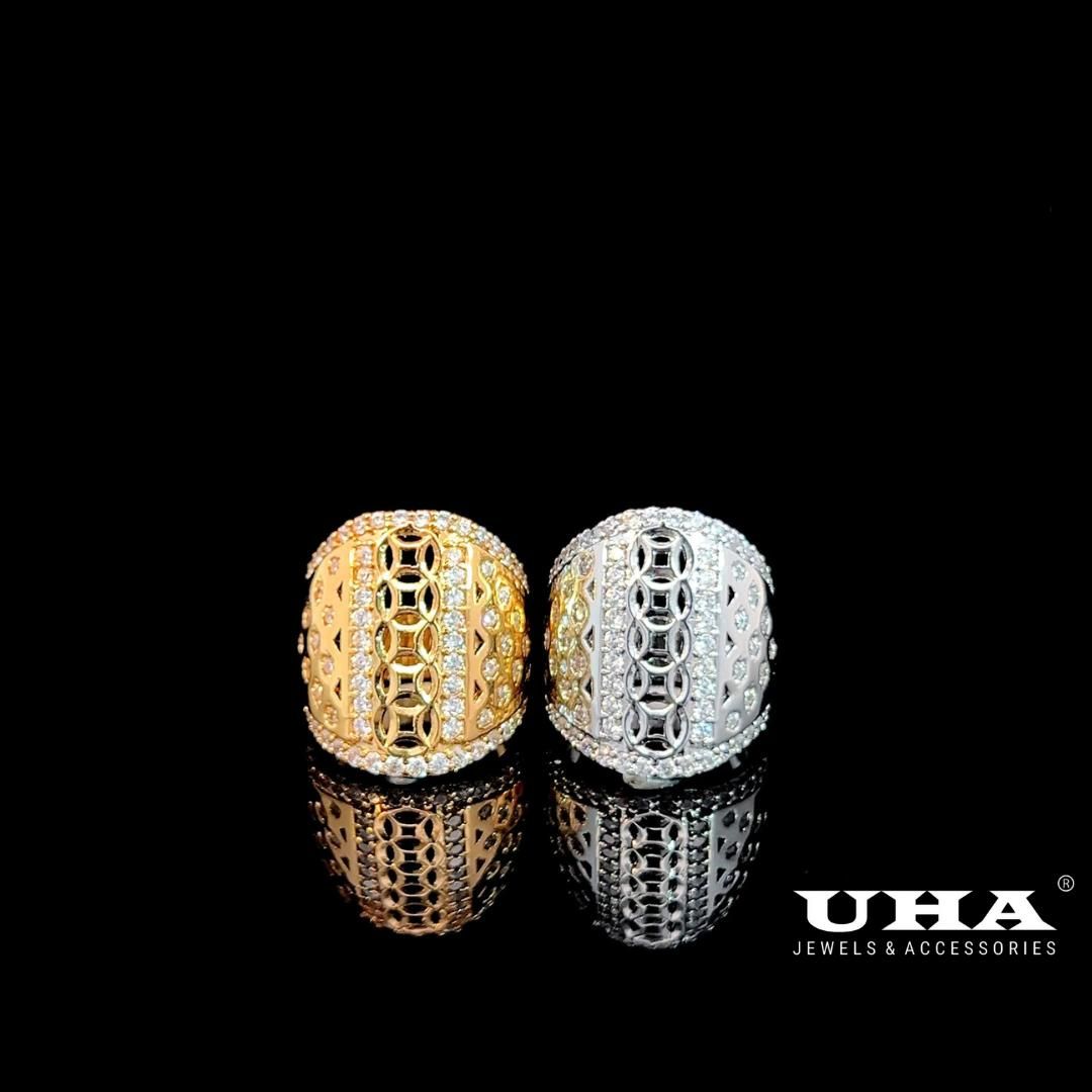 N1284 Nhẫn nữ thiết kế kiểu kim tiền đính đa sáng lấp lánh UHA Women