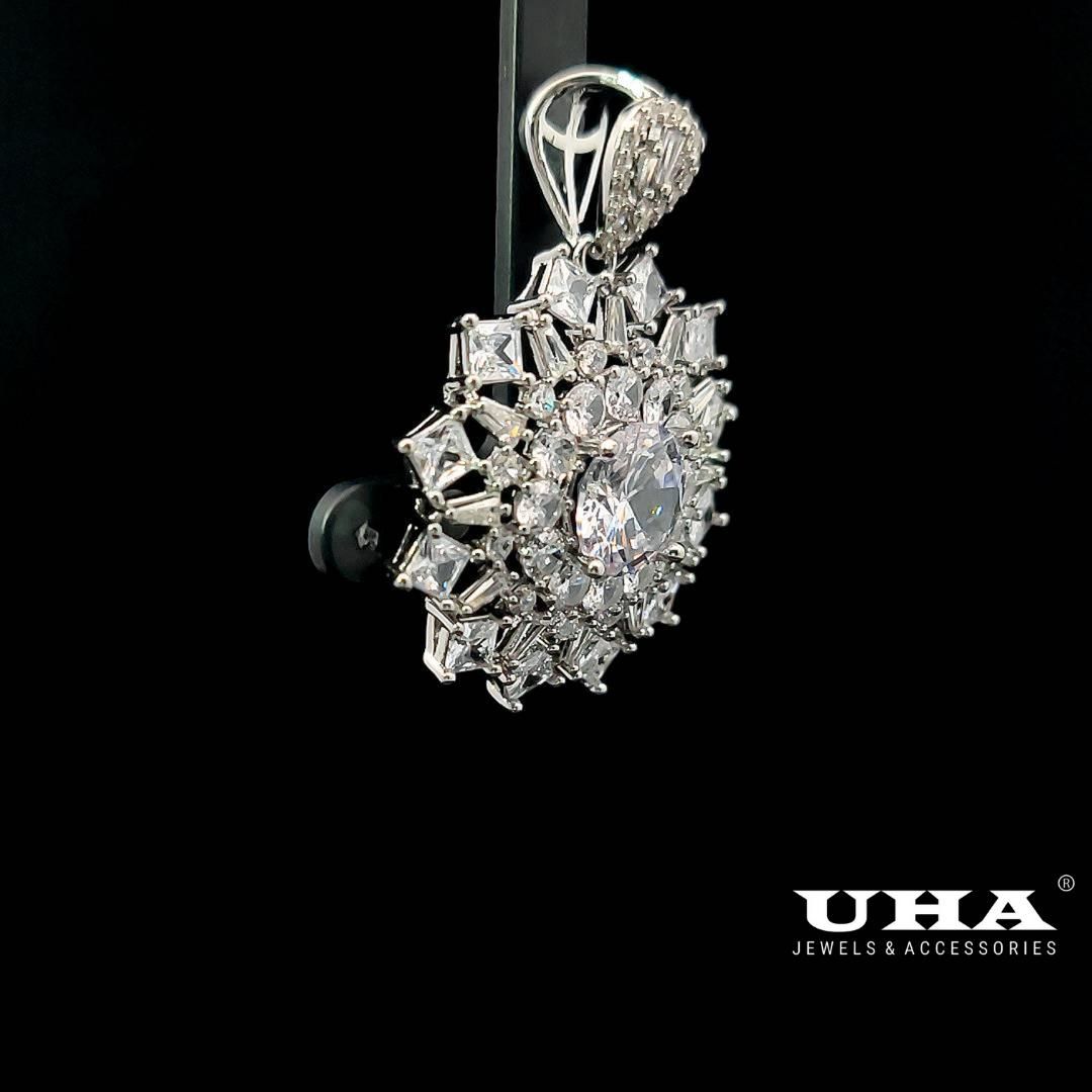 M1607 Mặt và dây chuyền nữ đính đá bagutte CZ cao cấp sáng lấp lánh UHA