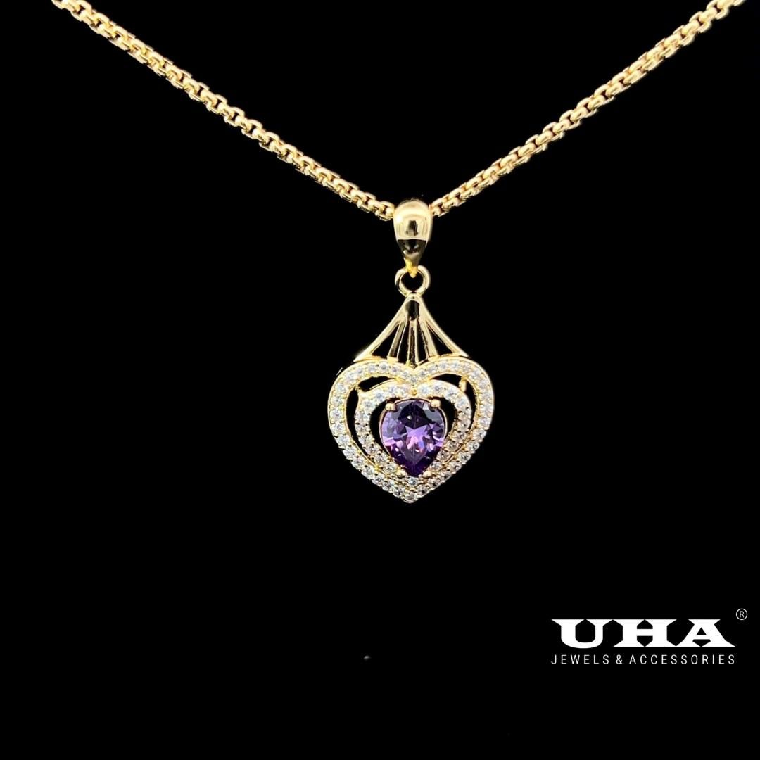 M1633 Mặt và dây chuyền đính đá CZ cao cấp thiết kế đá màu phong thủy sang trọng UHA