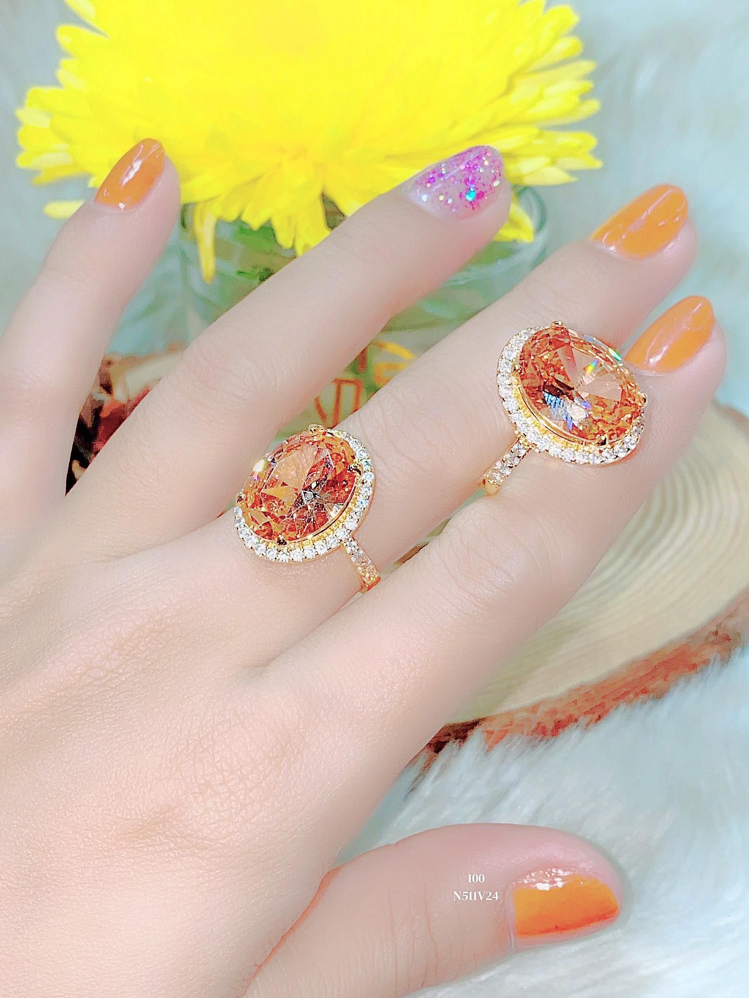 N511 Nhẫn nữ UHA đá trà  đính đá CZ  cao cấp bền màu