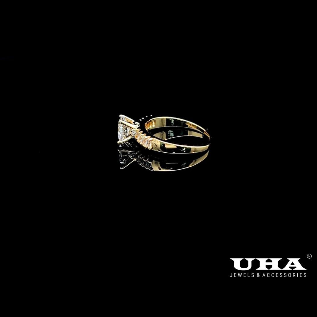 N799 - Nhẫn nữ UHA 4 chấu đính xoàn kiểu dáng sang trọng - vàng trắng cao cấp