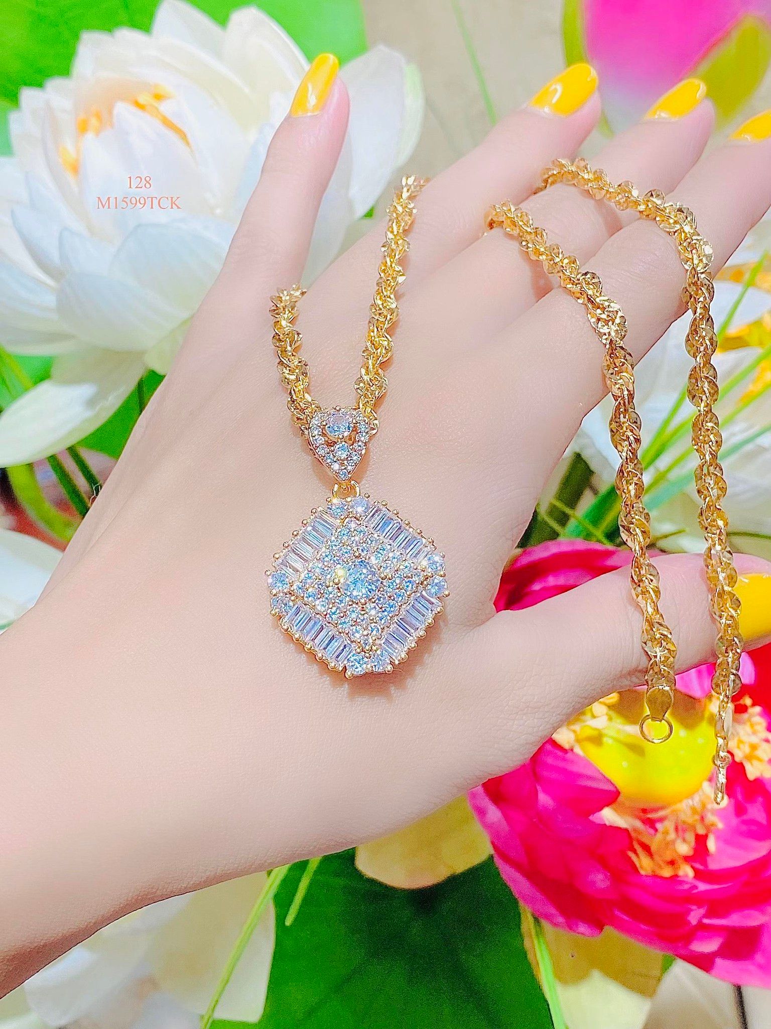 M1599 Mặt kèm dây chuyền đính đá CZ cao cấp sáng lấp lánh Women Dây Chuyền Trang Sức Nữ Jewelry Chain