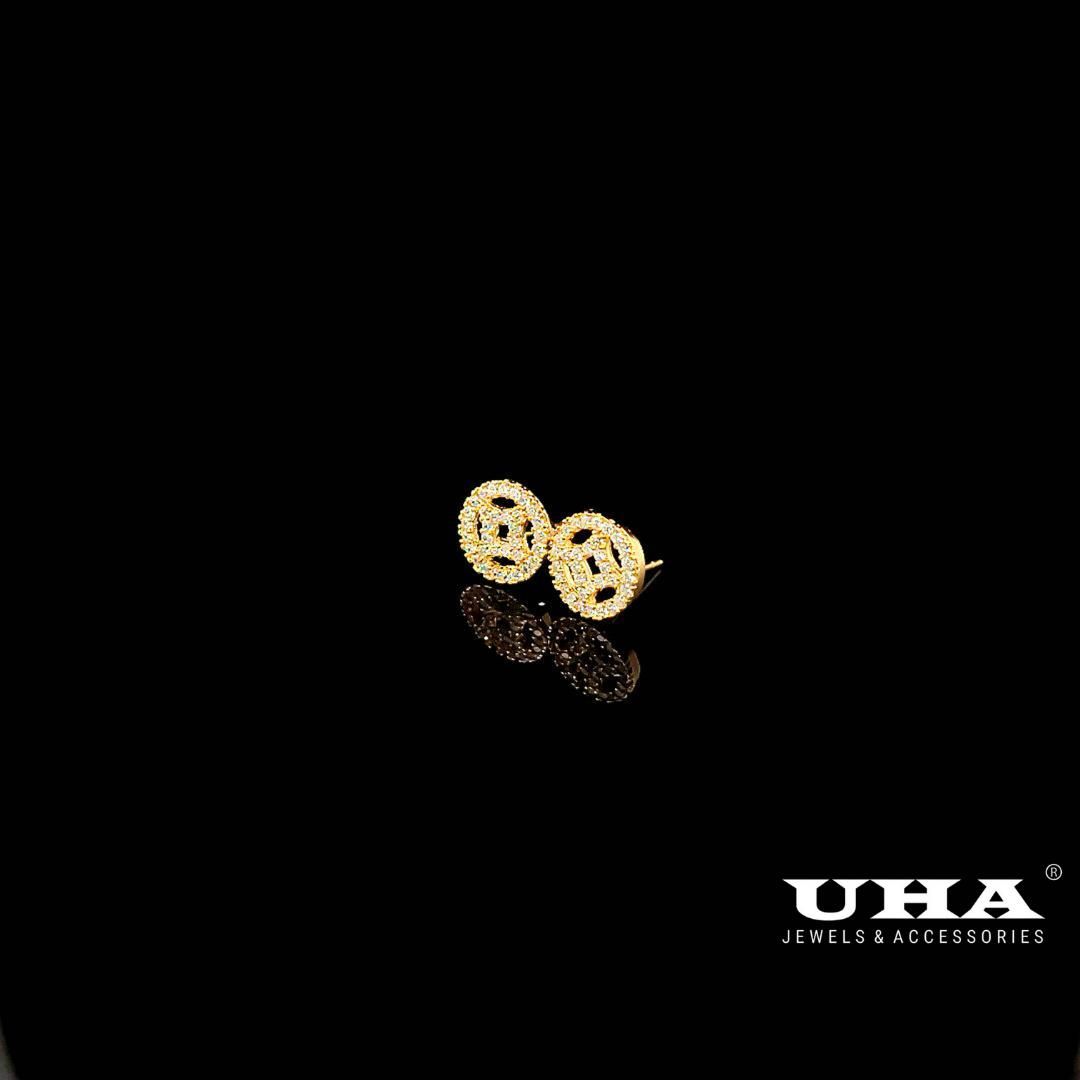 B885 Bông tai nữ kiểu đồng tiền đính đá siêu xinh UHA-TẶNG KÈM HỘP