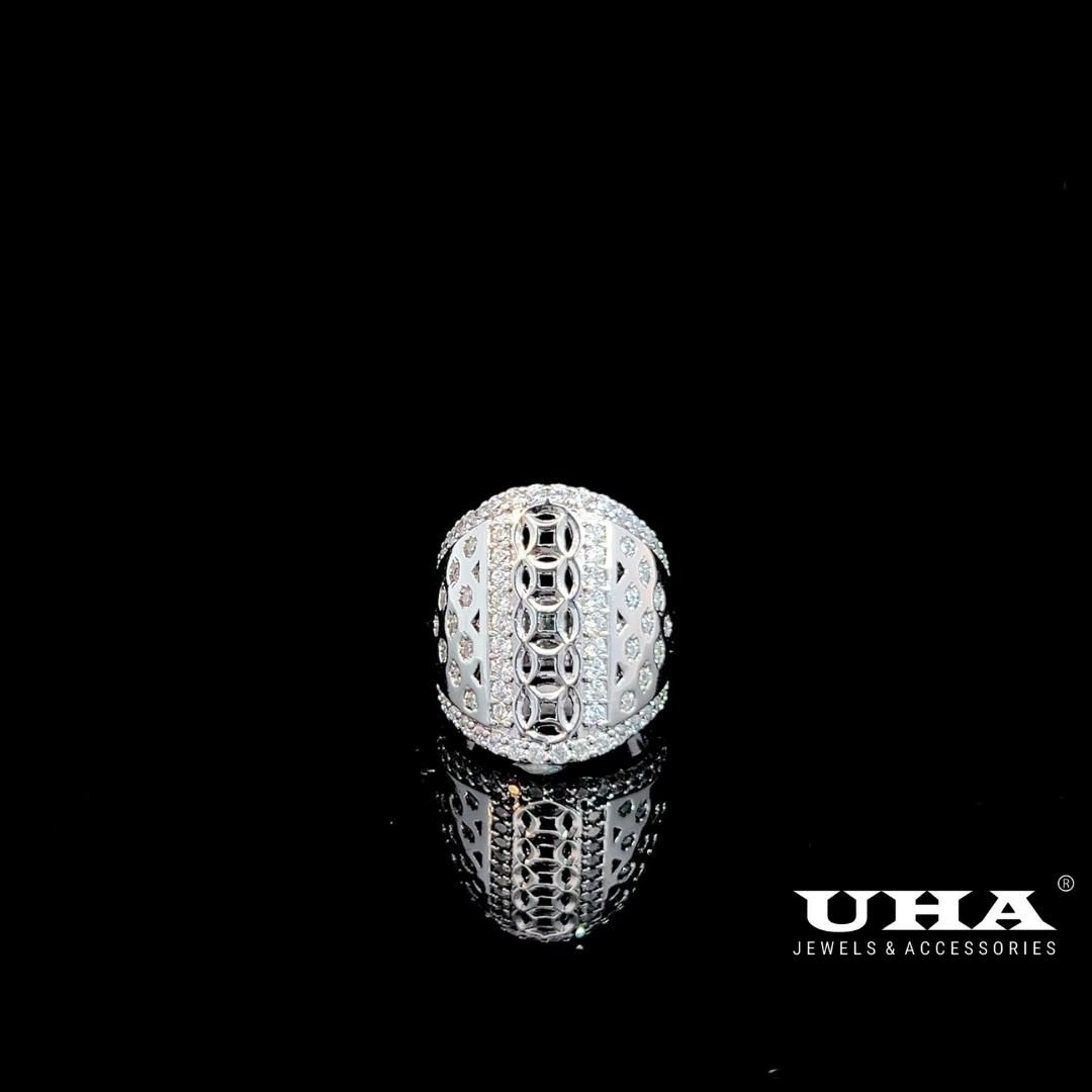 N1284 Nhẫn nữ thiết kế kiểu kim tiền đính đa sáng lấp lánh UHA Women