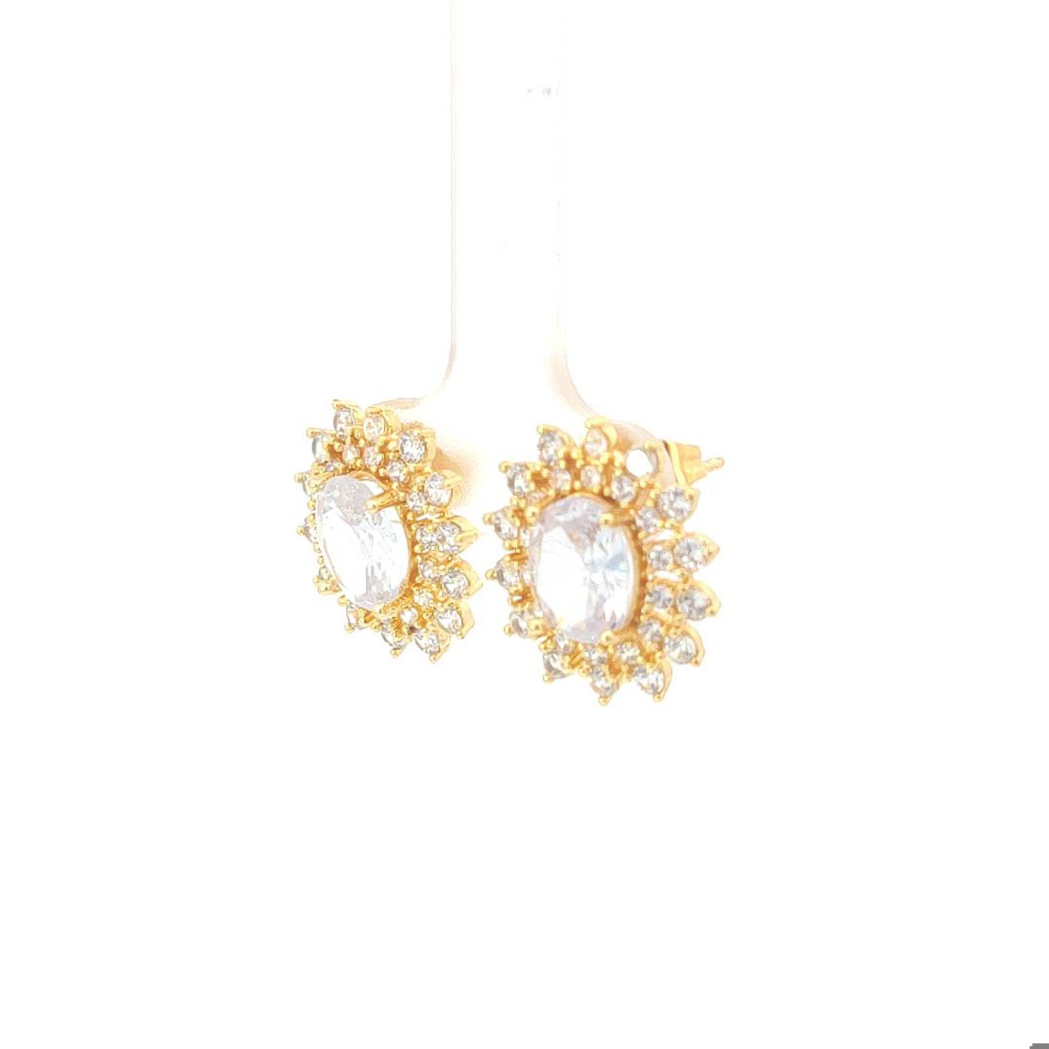 B1514 Bông tai nữ đính đá oval sáng lấp lánh UHA Women Hoa Tai Voan Voi