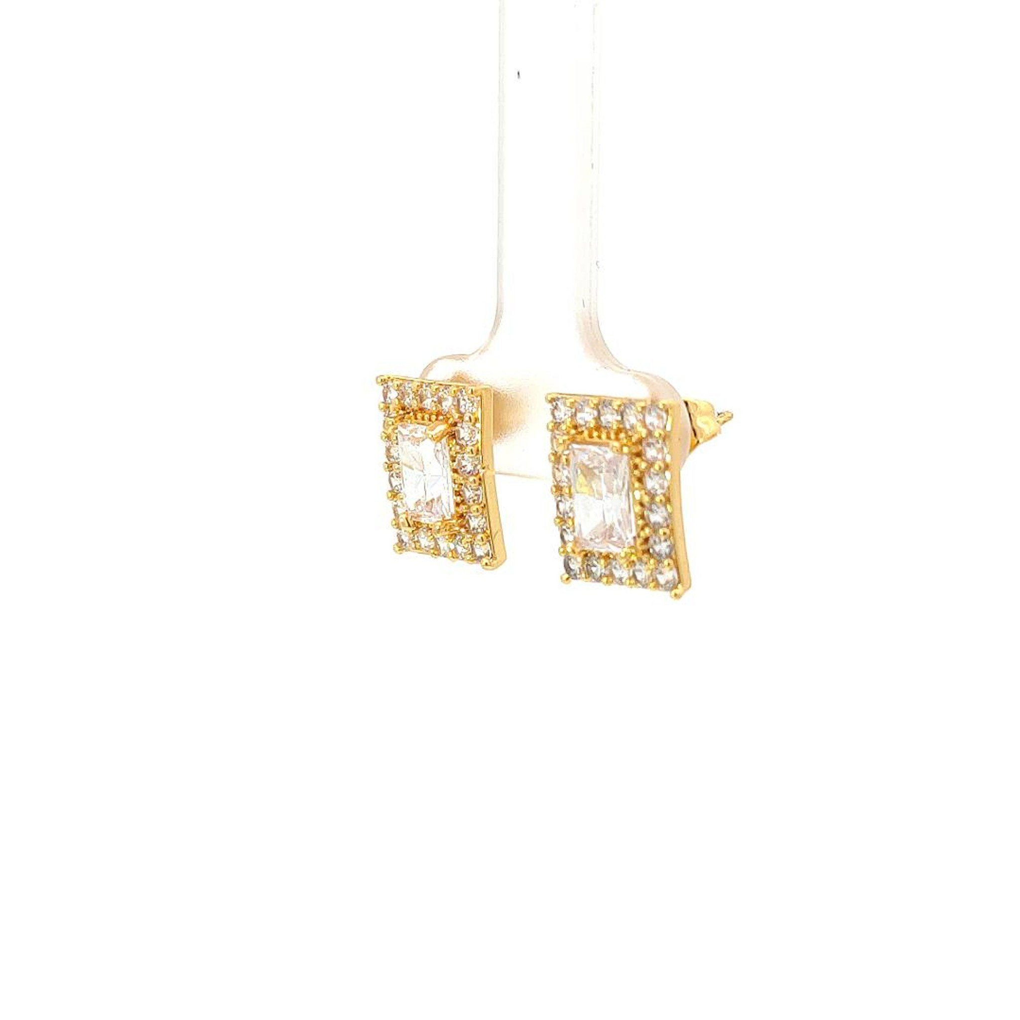 B1513 Bông tai nữ bản chữ nhật lớn đính đá CZ cao cấp sáng lấp lánh UHA Voi Women