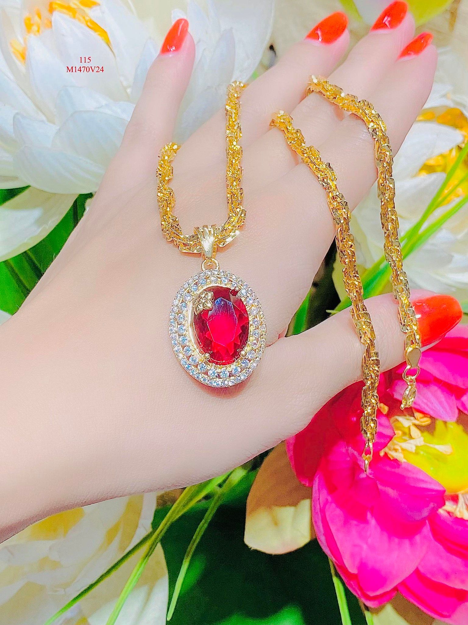 M1470 Mặt và  dây chuyền nữ đính đá màu phong thủy sang trọng, tinh tế UHA  Charm