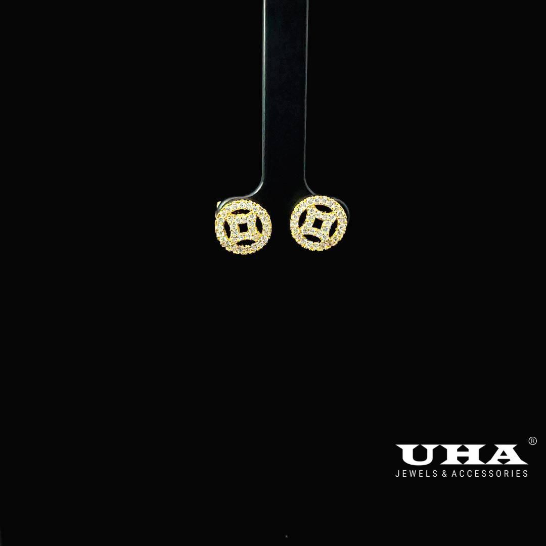 B885 Bông tai nữ kiểu đồng tiền đính đá siêu xinh UHA-TẶNG KÈM HỘP