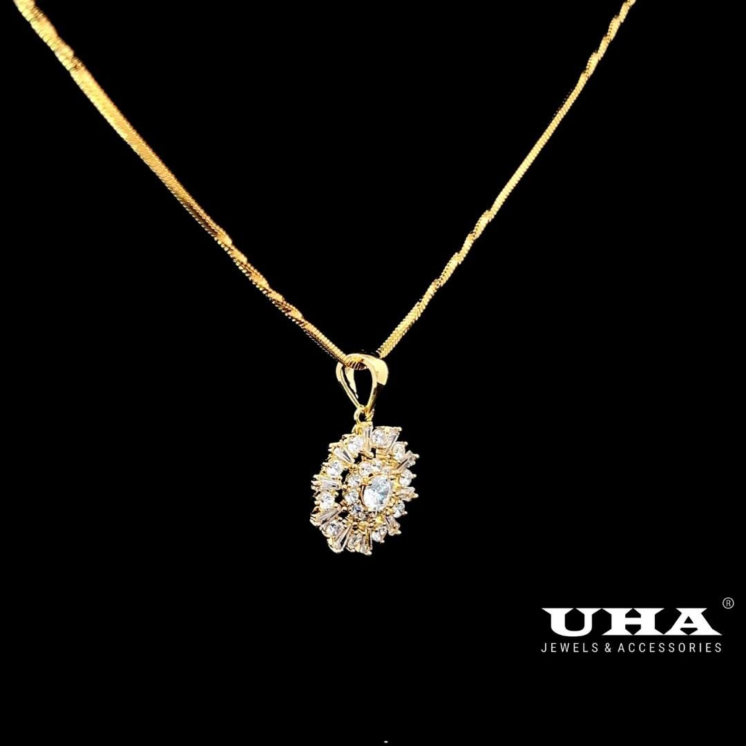 M1636 Mặt và dây chuyền nữ đính đá bagutte cao cấp sáng lấp lánh UHA Women