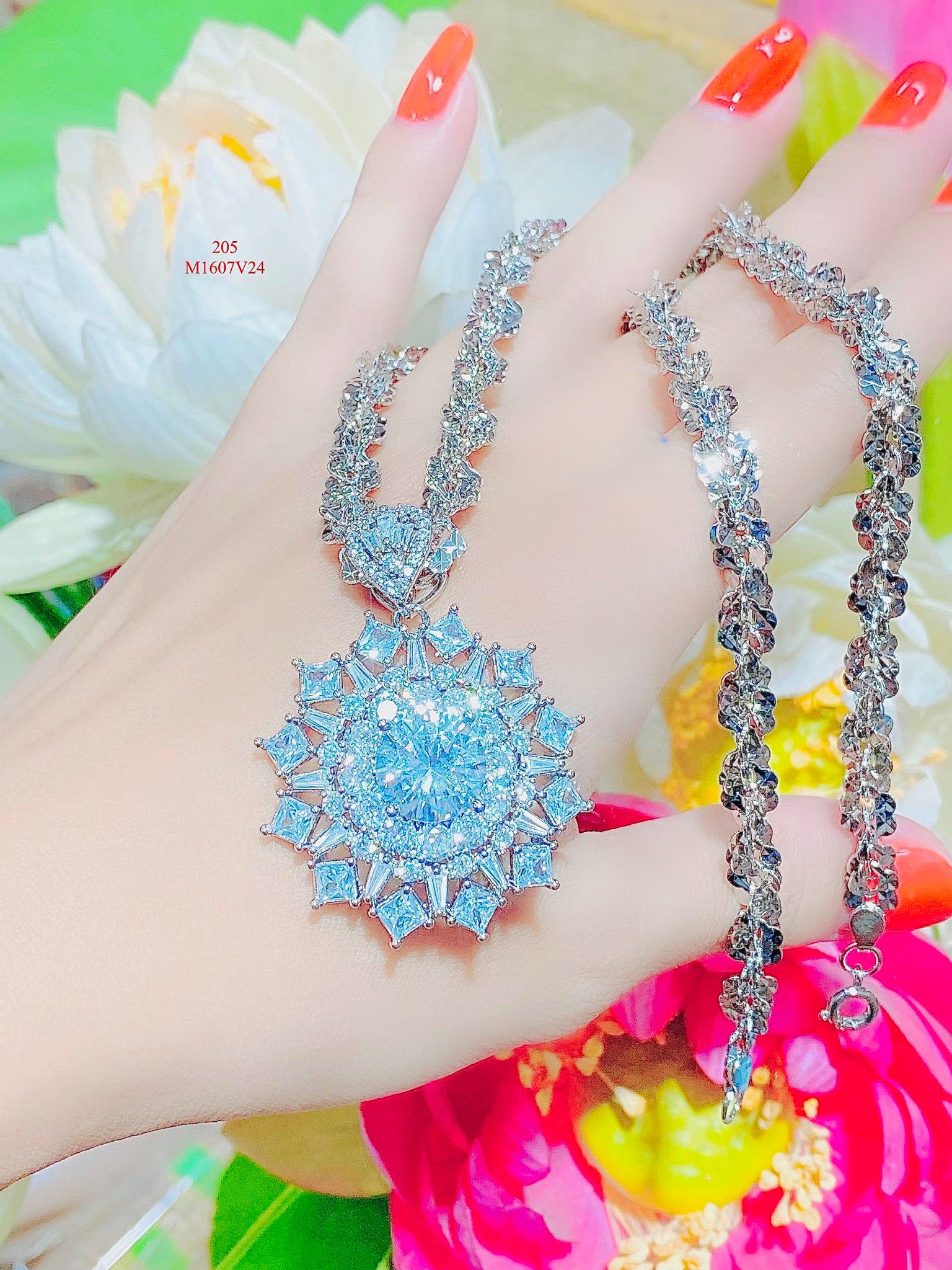 M1607 Mặt và dây chuyền nữ đính đá bagutte CZ cao cấp sáng lấp lánh UHA