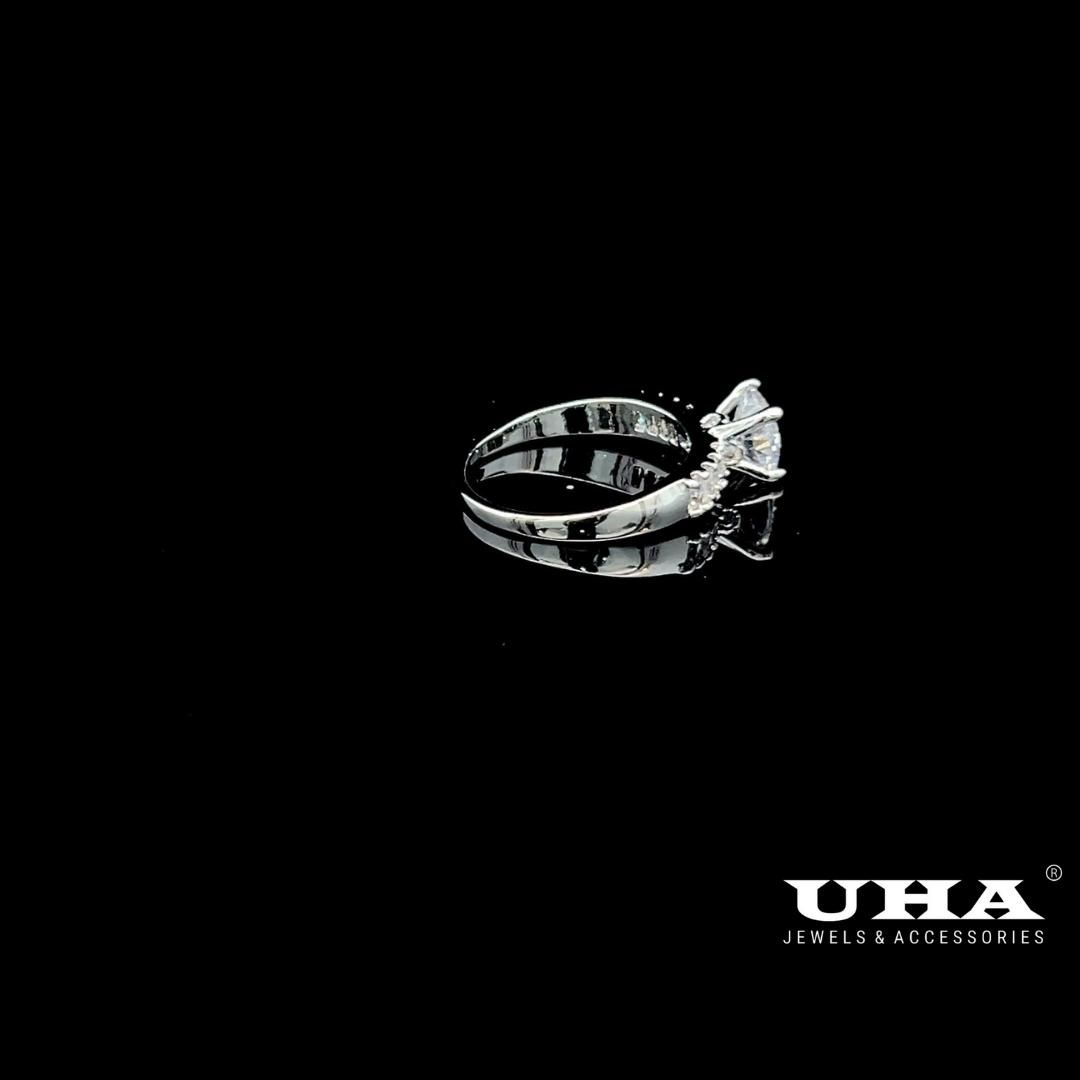 N799 - Nhẫn nữ UHA 4 chấu đính xoàn kiểu dáng sang trọng - vàng trắng cao cấp