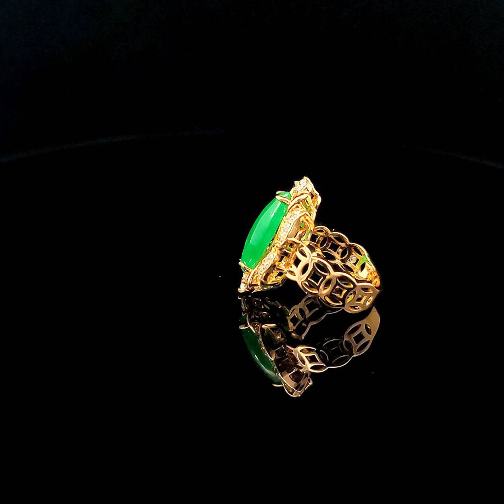 Nhẫn nữ  cao cấp N647 đính đá cẩm thạch khắc kim tiền may mắn