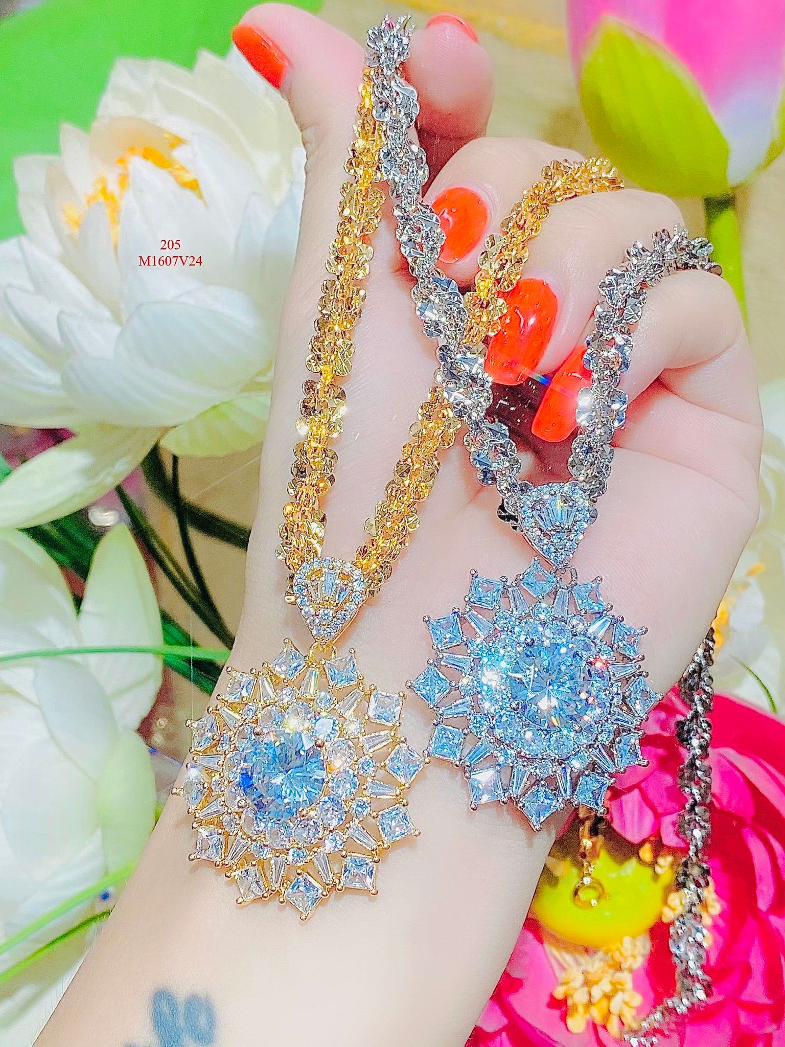 M1607 Mặt và dây chuyền nữ đính đá bagutte CZ cao cấp sáng lấp lánh UHA