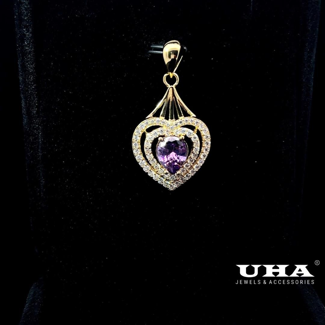 M1633 Mặt và dây chuyền đính đá CZ cao cấp thiết kế đá màu phong thủy sang trọng UHA