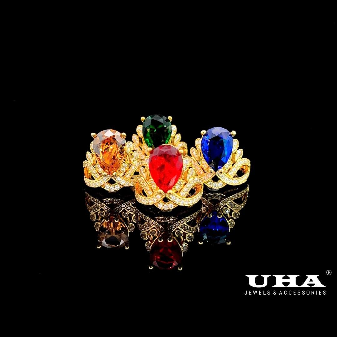 N703 Nhẫn nữ đính đá ovan màu phong thủy cao cấp UHA Women