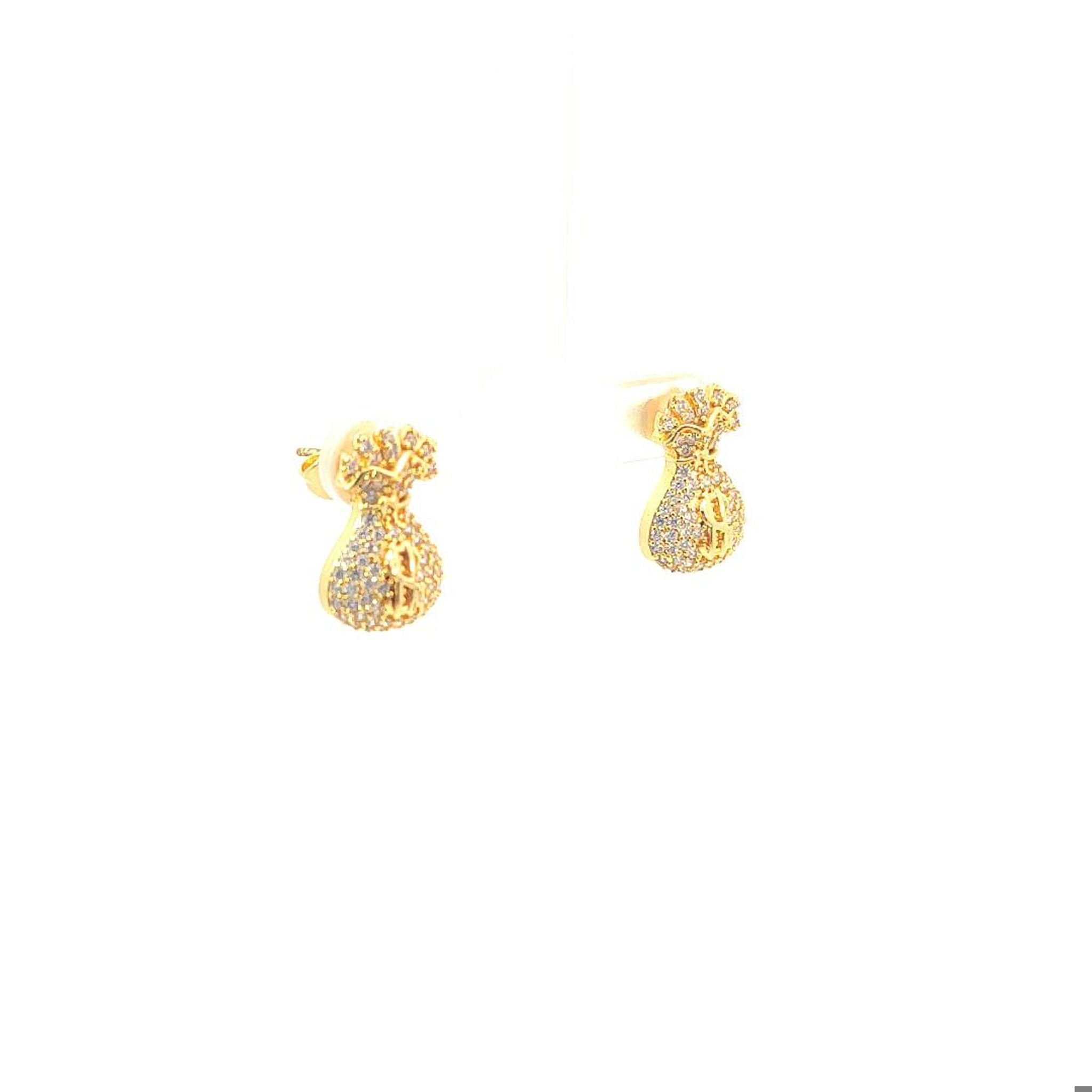 B1290 Bông tai nữ kiểu túi tiền $ đính đá tấm CZ cao cấp UHA Women
