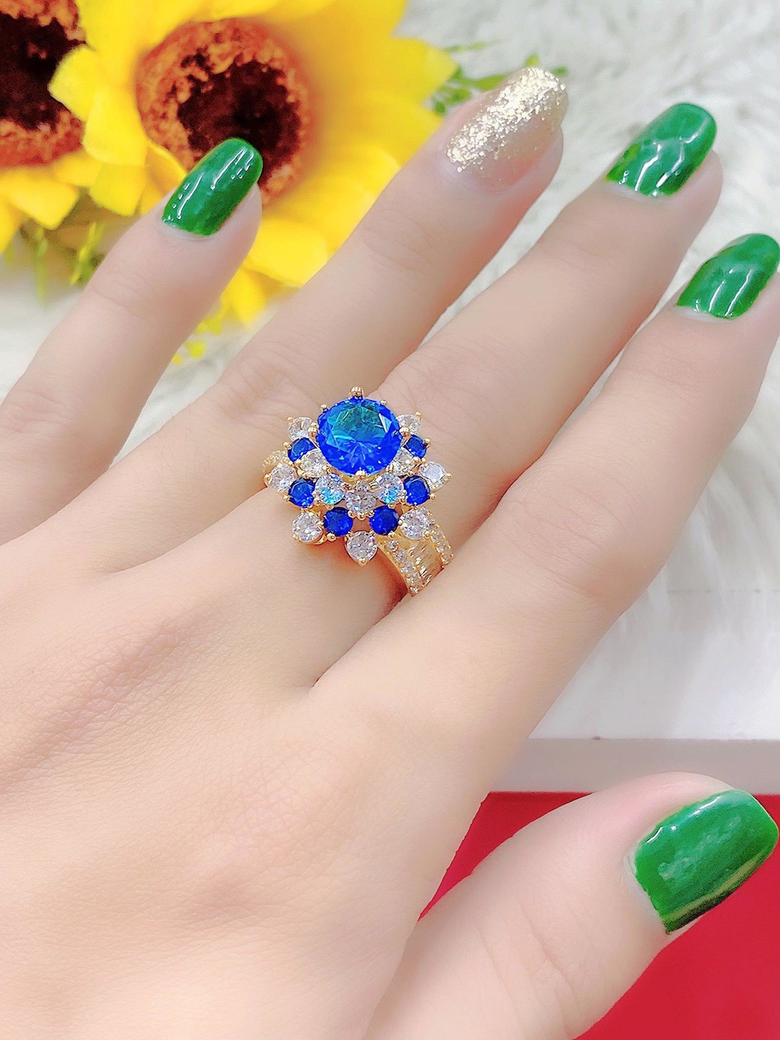 N559  Nhẫn nữ đính dá màu phong thủy CZ cao cấp sáng lấp lánh Women