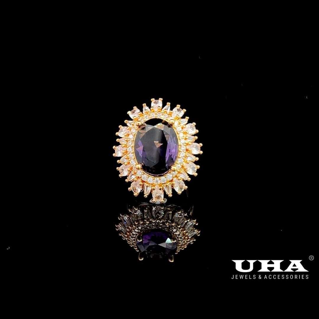 N906 Nhẫn nữ đính đá màu phong thủy cao cấp sáng lấp lánh UHA