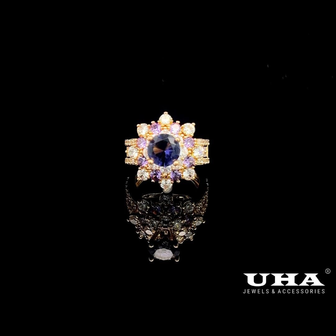 N559 Nhẫn nữ đính đá màu phong thủy cao cấp sáng lấp lánh UHA Women