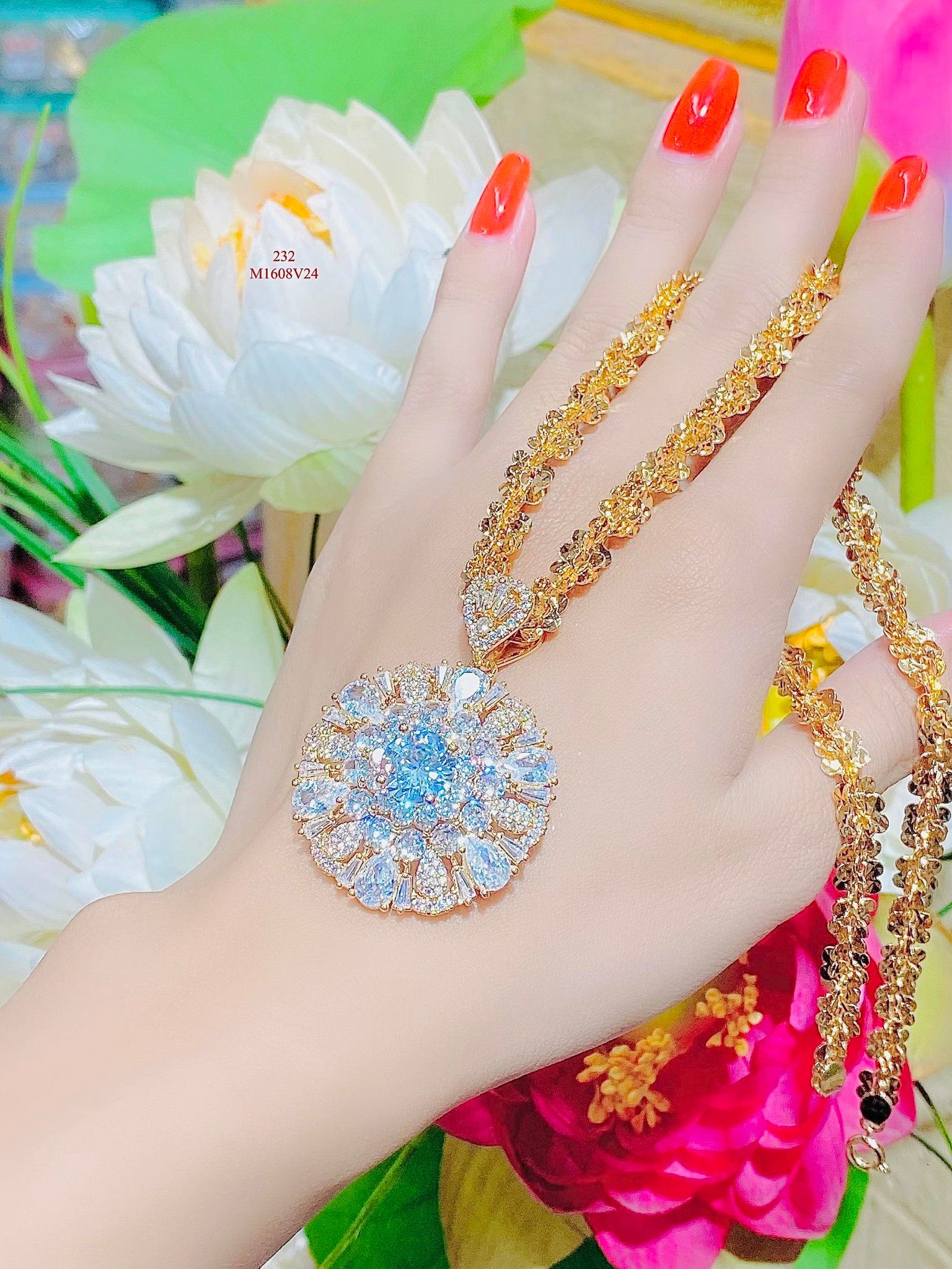 M1608 Mặt và dây chuyền nữ đính đá bagutte CZ cao cấp sáng lấp lánh UHA