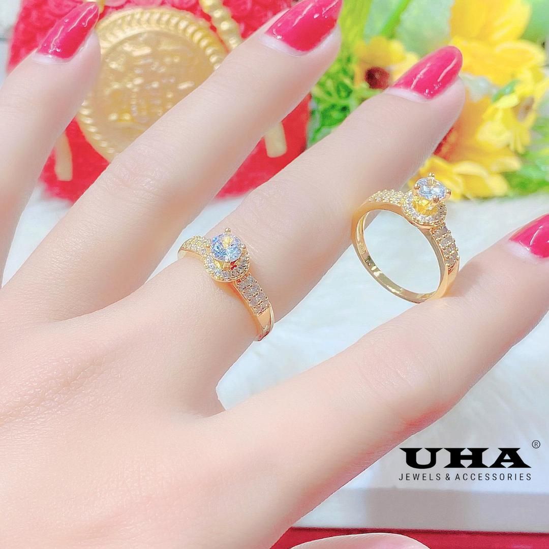 N846 Nhẫn nữ UHA  đính đá CZ cao cấp bên màu - Trang Sức UHA