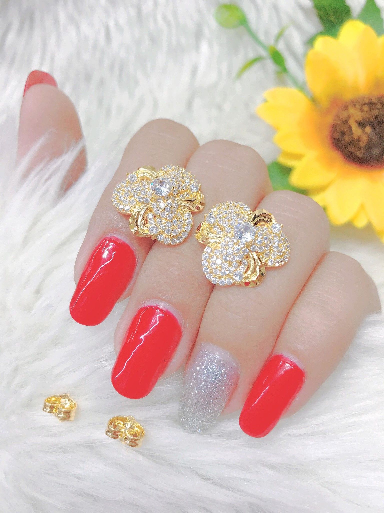 B1121 Bông tai hoa đính dá CZ cao cấp bền màu sáng lấp lánh-UHA Hoa Tai Women Khuyên Tai