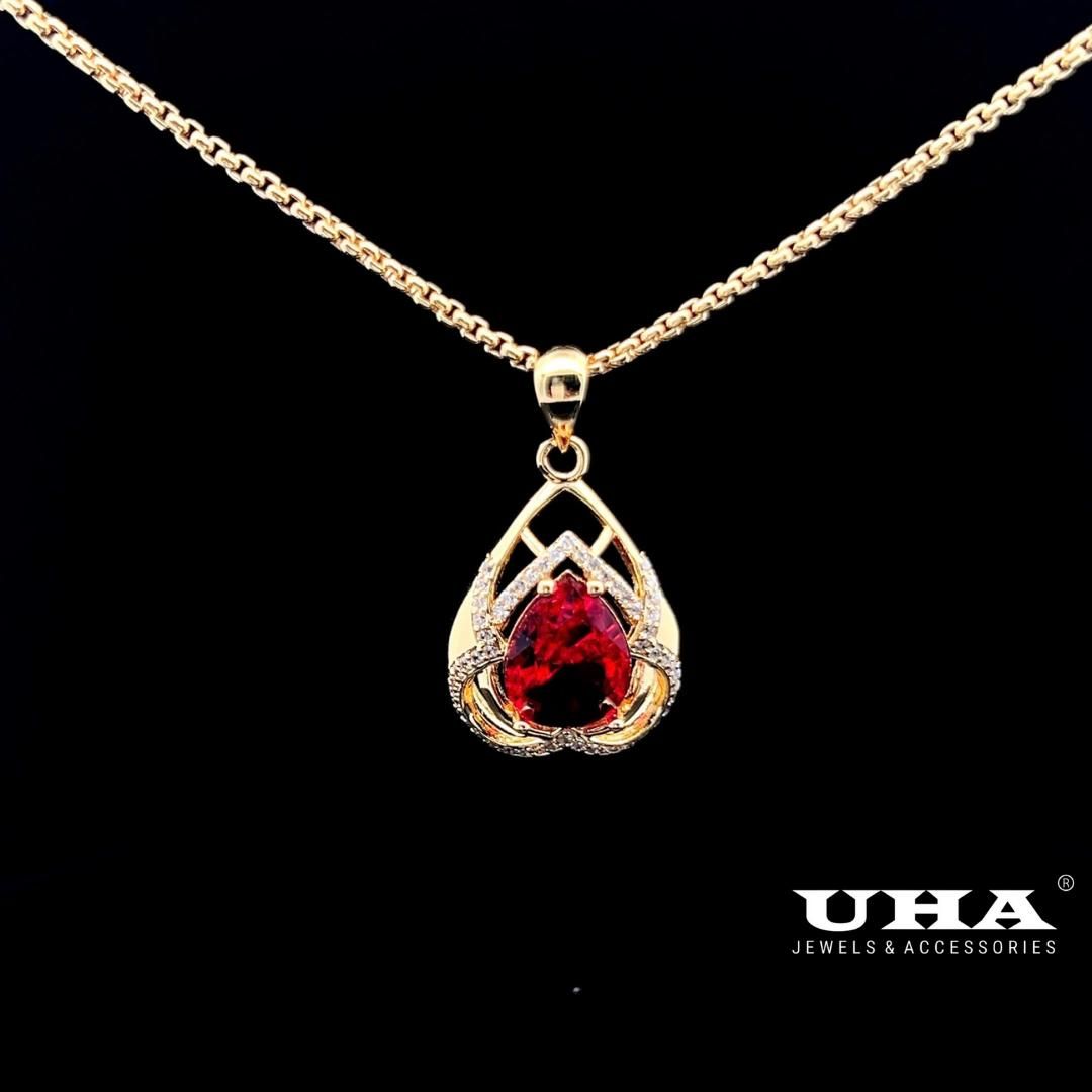 M1626 Mặt và dây chuyền đình đá màu phong thủy cao cấp sang trọng tinh tế UHA