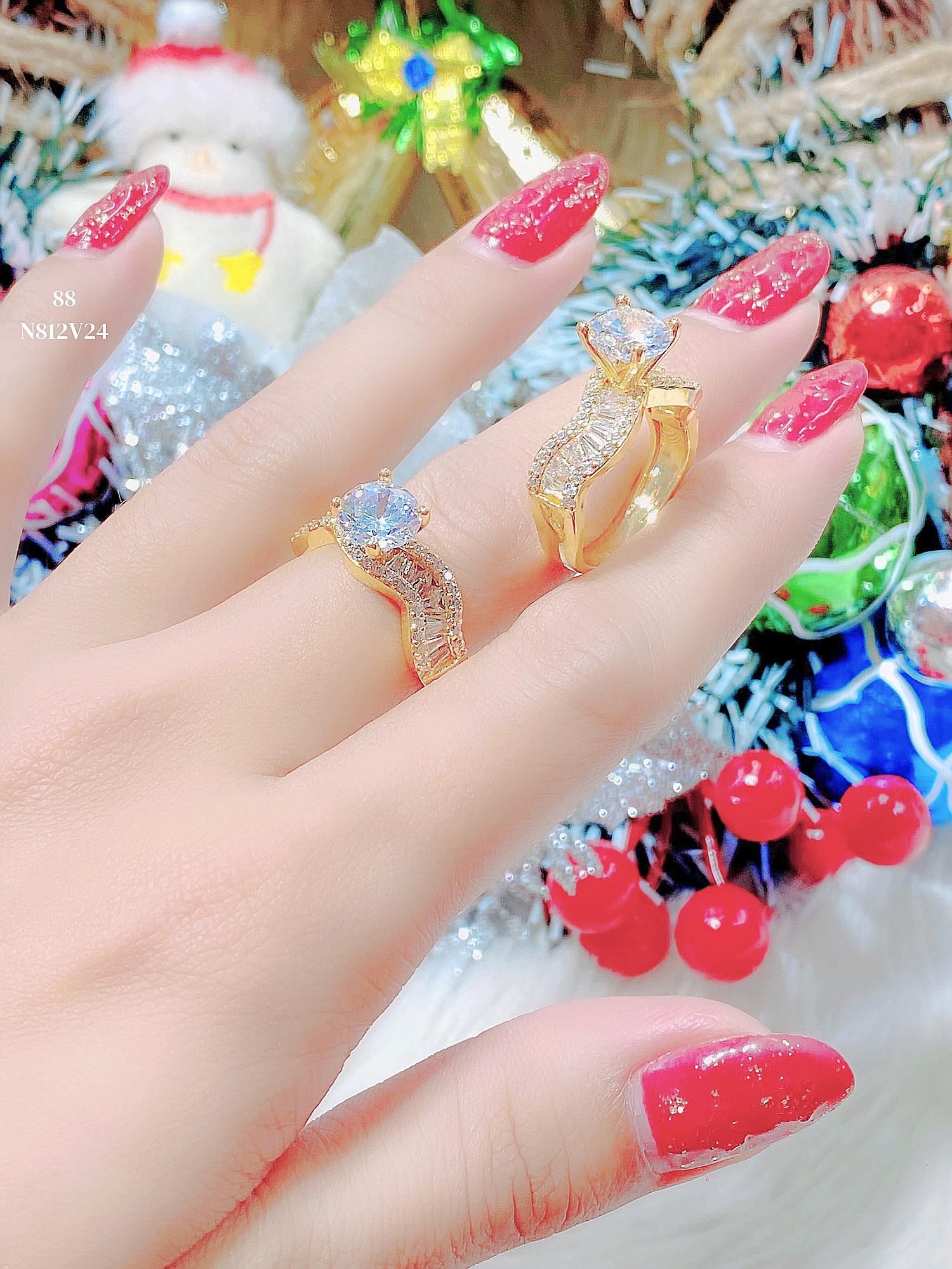 N812 Nhẫn nữ đính xoàn mạ vàng, xi kim cao cấp