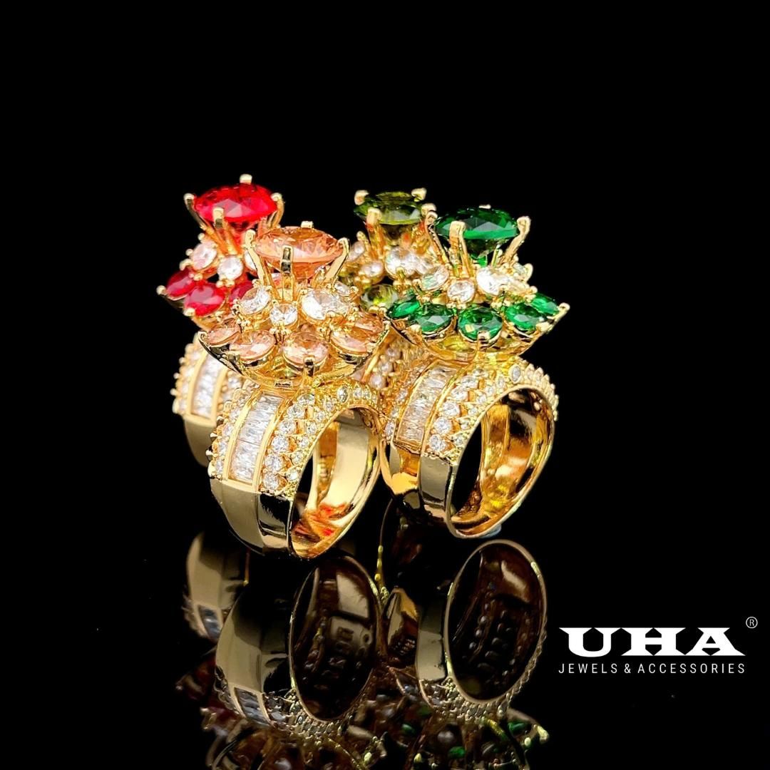 N532 Nhẫn nữ đính đá màu phong thủy cao cấp sáng lấp lánh UHA Women