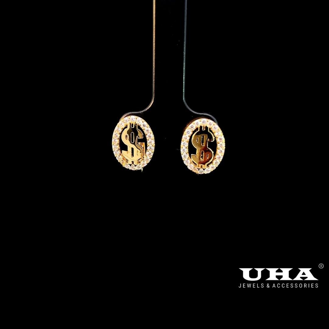B1646 Bông tai nữ thiết kế kiểu $, đính đá sáng lấp lánh UHA Women