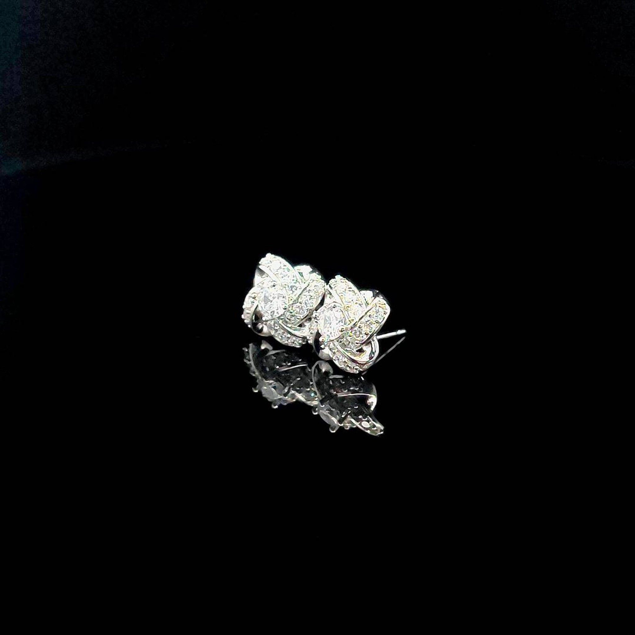 B1473 Bông tai nữ kiểu nơ đính đá CZ sáng lấp lánh UHA Women Hoa Tai Voan Voi