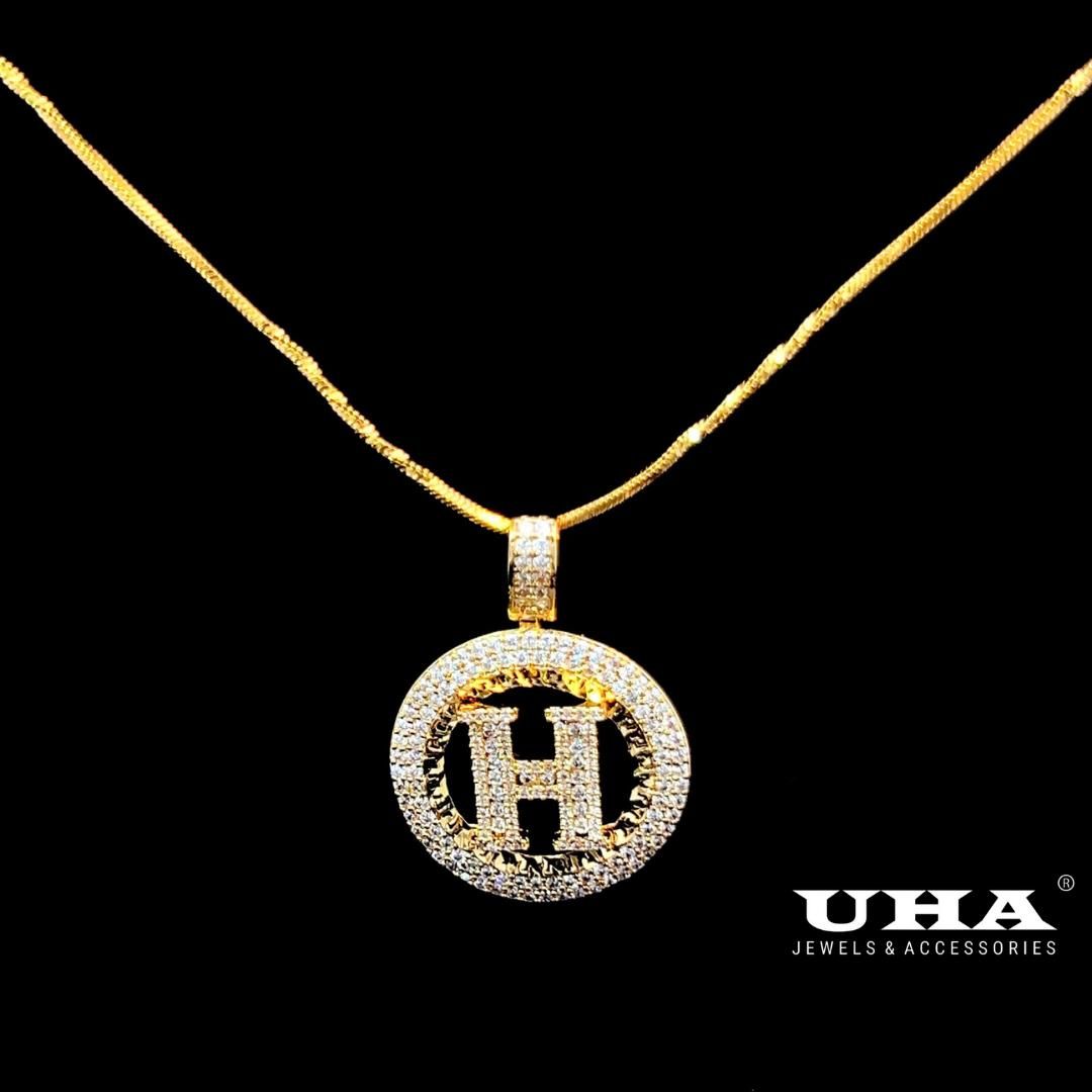 M1439 Mặt và chuyền nữ chữ H đính đá bagutte cao cấp sáng lấp alnhs UHA Women