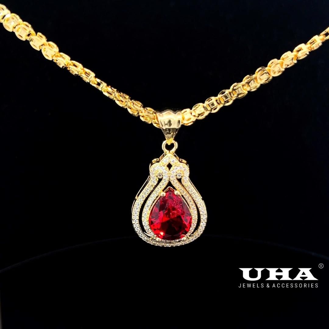 M1631 Mặt và dây chuyền đính đá CZ cao cấp thiết kế đá màu phong thủy UHA