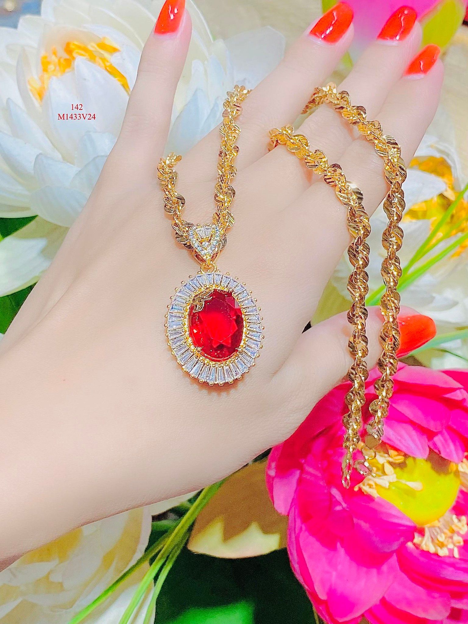 M1433 Mặt dây chuyền nữ KÈM DÂY đính đá màu phong thủy-UHA Women Khuyên Tai