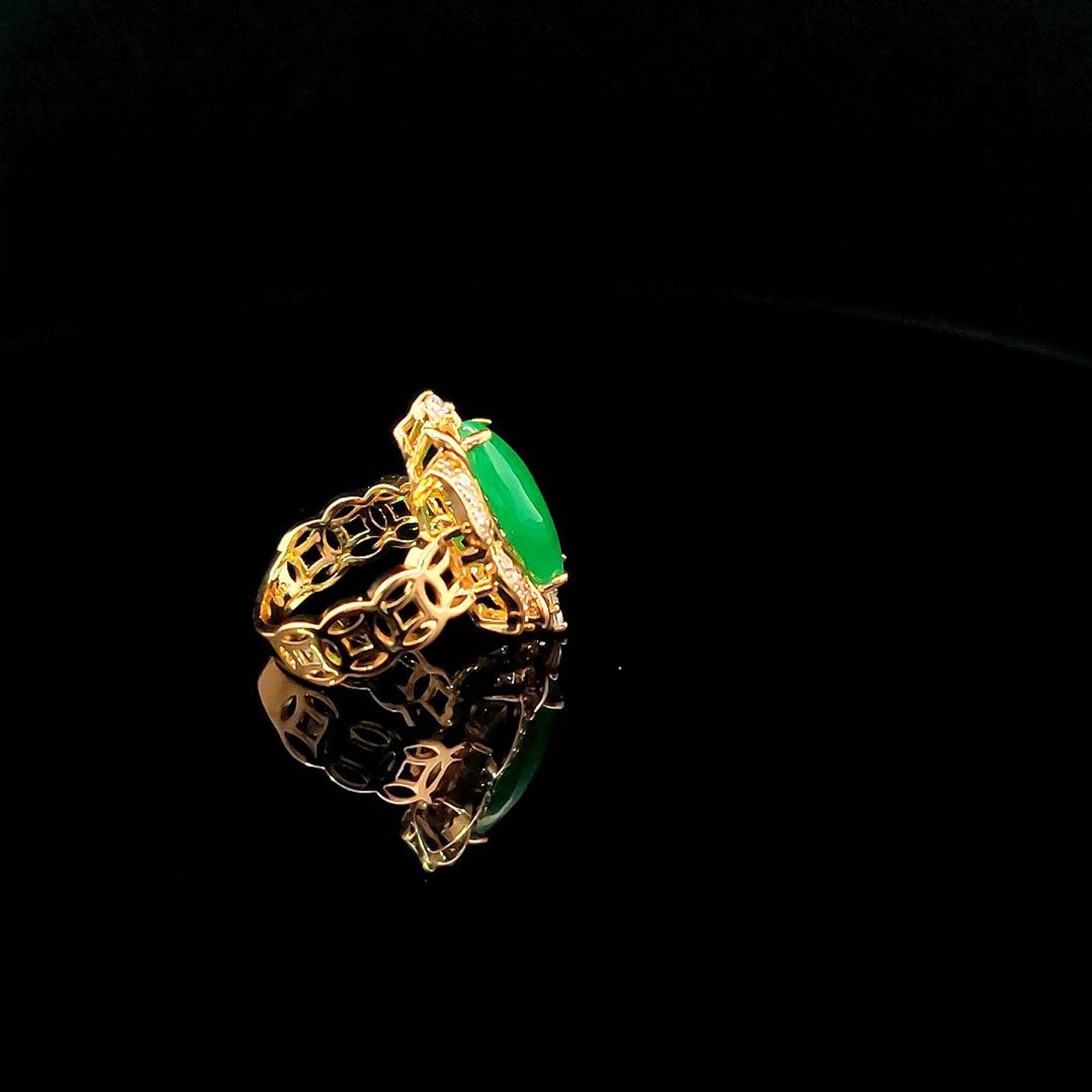 Nhẫn nữ  cao cấp N647 đính đá cẩm thạch khắc kim tiền may mắn