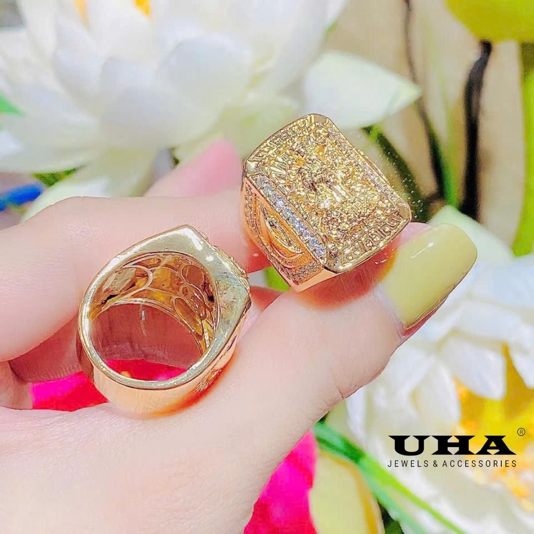 N1194 Nhẫn nam có lót lòng đính đá CZ cao cấp thiết ké hình phật sang trọng UHA