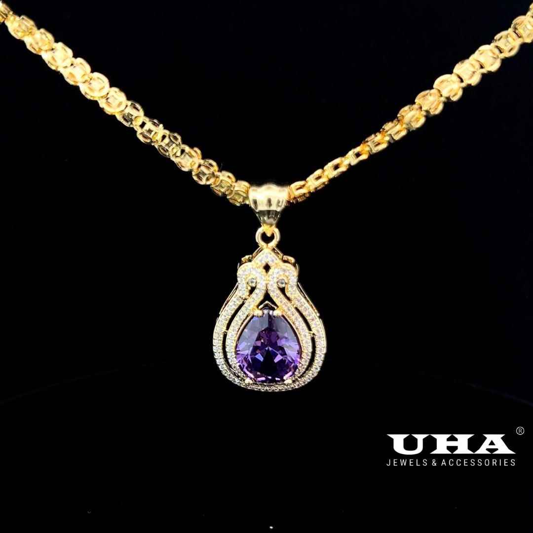 M1631 Mặt và dây chuyền đính đá CZ cao cấp thiết kế đá màu phong thủy UHA