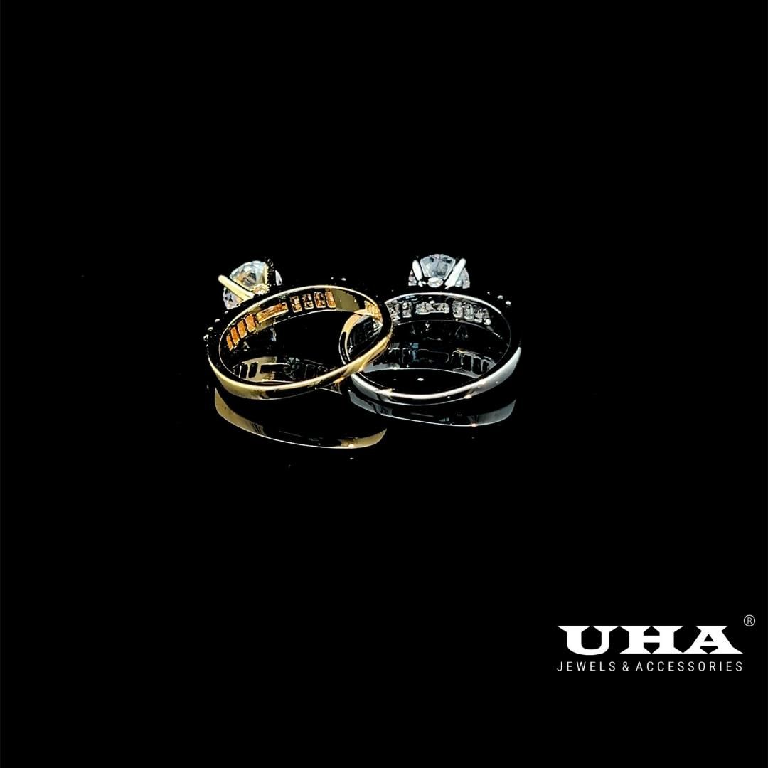 N799 - Nhẫn nữ UHA 4 chấu đính xoàn kiểu dáng sang trọng - vàng trắng cao cấp